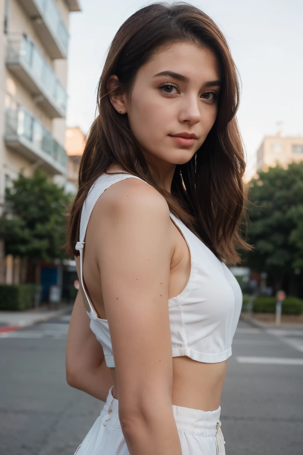((Mejor calidad)), ((obra maestra)), (detallado), cara perfecta. Imagina a una mujer de piel blanca, cuya tez es como porcelana, suave y radiante. Her brown hair falls in silky cascades around her shoulders., enmarcando delicadamente su rostro. Sus ojos, profundos y expresivos, centellean con una mezcla de inteligencia y dulzura, catching the light hypnotically when looking at the camera. Sus labios, suaves y rosados, curvan una sonrisa que ilumina su rostro con un encanto innegable. Esta mujer posee una figura espectacular, con curvas que enaltecen su feminidad, destacando unos senos grandes y bien proporcionados que son la envidia de muchas. Your presence is magnetic, and his ability to captivate the camera is innate. Cada gesto, cada mirada, It is infused with a natural sensuality and palpable confidence that make her the center of attention wherever she goes.. Her beauty is more than physical; It is photographic in the sense that every angle, cada pose, parece sacada de una obra de arte. His charisma transcends images, leaving an indelible impression on all who have the privilege of seeing it, either in person or through a photograph. Es una mujer que encarna la esencia misma de la belleza, with a magnetism that transcends the barriers of mere physical appearance. esta mujer tiene que estar sentada en un parque, disfrutando del ambiente, vestida con pantalones y zapatillas y una chaqueta jaens (senos tapados)