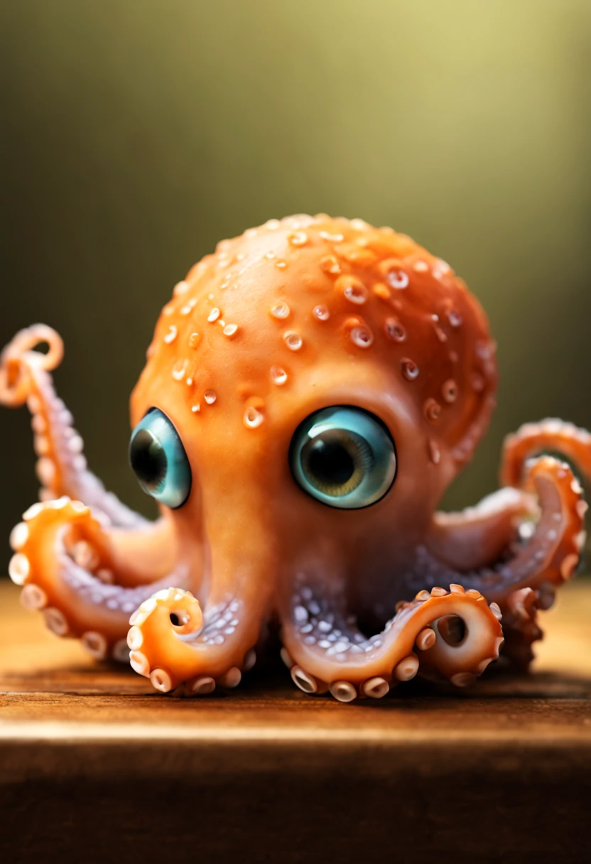 there is a small octopus that is sitting on a table, octopus , adorable animal, Beautiful and lovely, cute anthropomorphic octopus , beautiful and cute, a octopus full of hope, octopus face only, anthropomorphicoctopus 可爱又可爱, Lovely and beautiful, the cutest creature in the world, 🐿🍸🍋, octopus