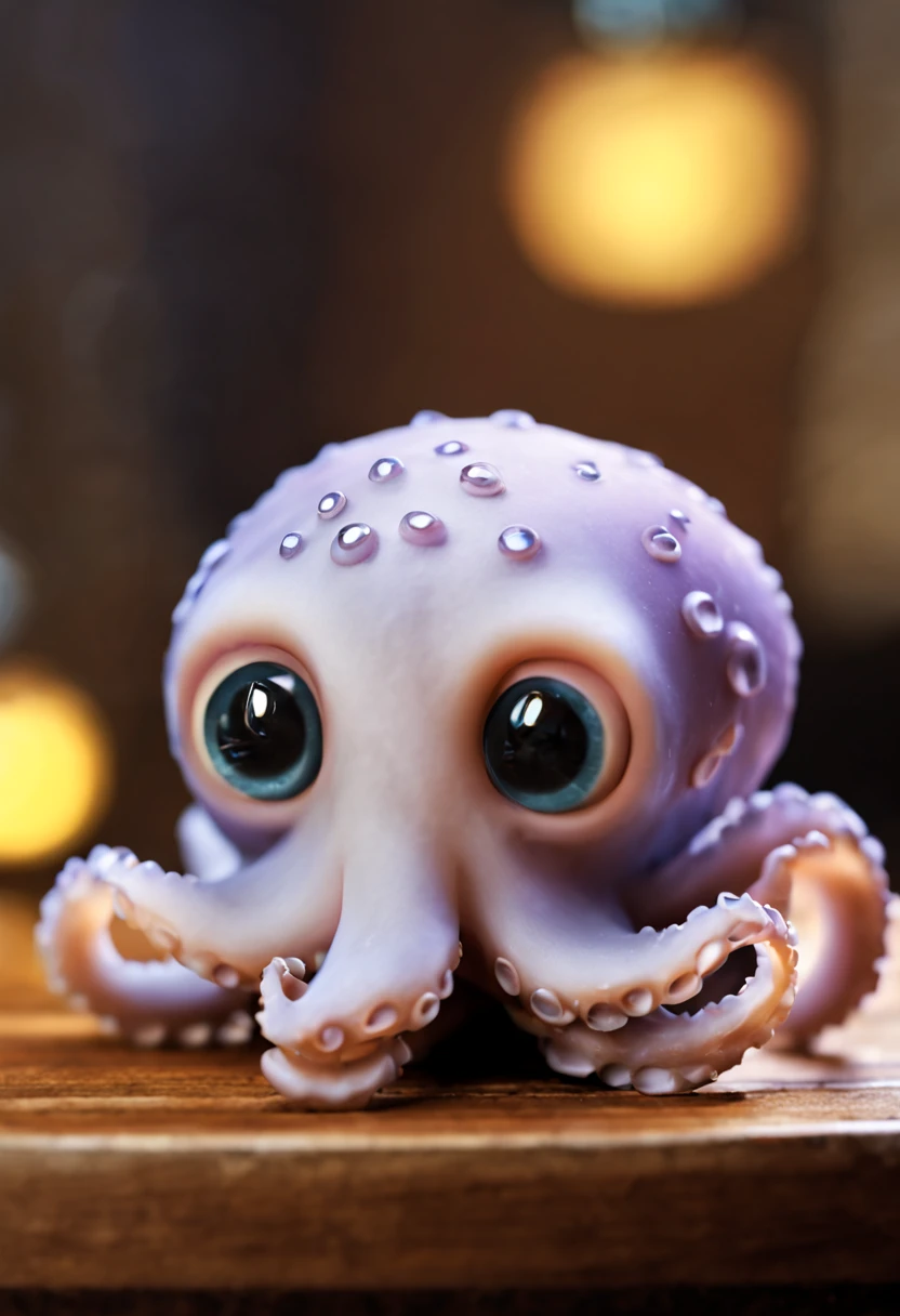 there is a small octopus that is sitting on a table, octopus , adorable animal, Beautiful and lovely, cute anthropomorphic octopus , beautiful and cute, a octopus full of hope, octopus face only, anthropomorphicoctopus 可爱又可爱, Lovely and beautiful, the cutest creature in the world, 🐿🍸🍋, octopus