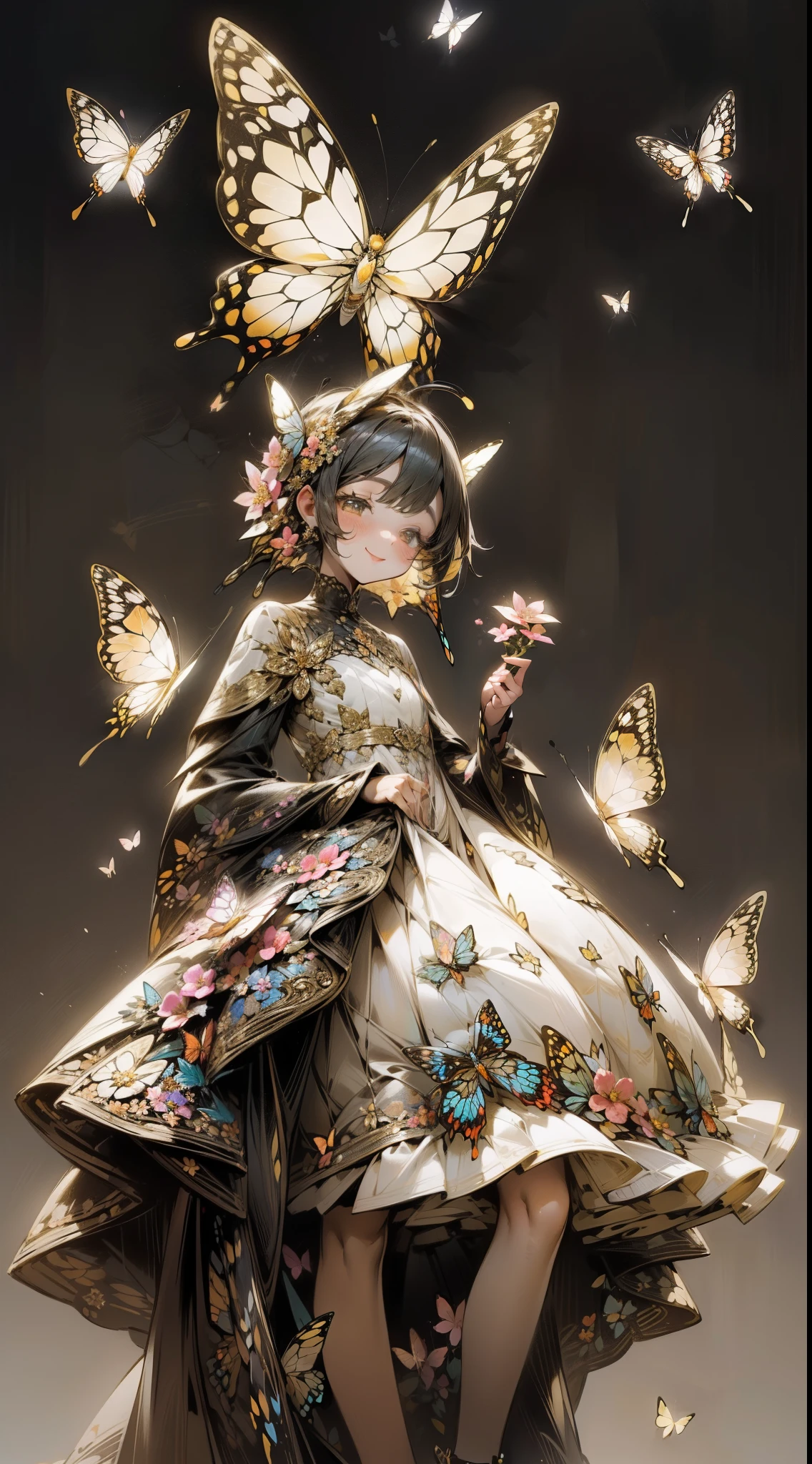 (32k), (beautiful cute girl), (butterfly ornament), (butterfly dress), ((many butterflies)), (((background of many flowers
))), (((bright background))), (beautiful world), (cute world), smile, (32k), (beautiful cute girl), (butterfly ornament), (butterfly dress), ((many butterflies)), (background of many flowers
), (((bright background))), (beautiful world), (cute world), smile,