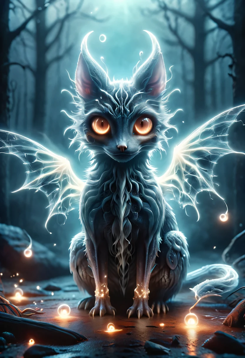 (best quality, high resolution, actual:1.37), dark and mysterious atmosphere, Weird glowing eyes, Menacing creatures, ethereal shadow, magic fog, Unforgettable scenery, suractual dream-like setting, otherworldly aura, Supernatural powers, Intense and dramatic lighting, supernatural transformation, Twisted and distorted features, spectrogram, supernatural creature, Eerie howls and whispers, ethereal light, a charming yet ominous presence., Surreal and twisted reality, Supernatural powers在起作用, Ethereal and mysterious elements, Weird and disturbing atmosphere.