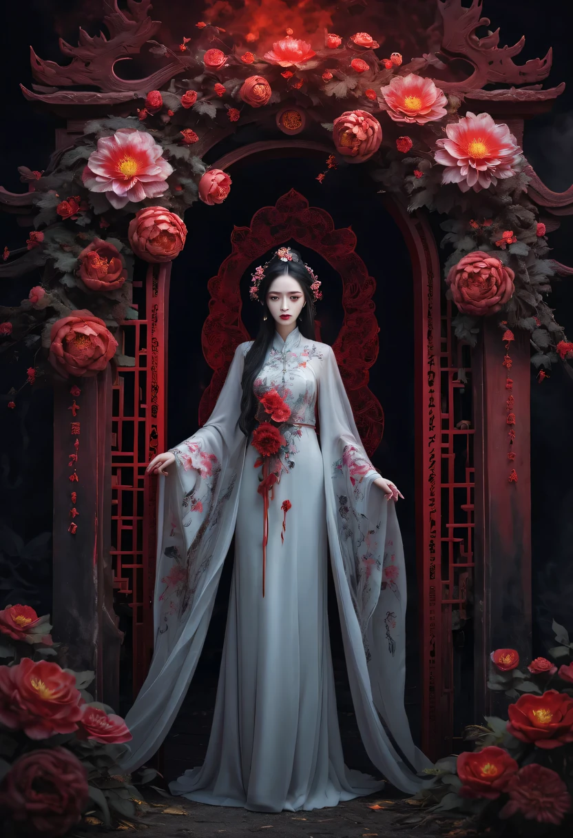 Flower of the other shore is charming，Mysterious Manzhu Shahua，The bloody ghost flower blooming at the gate of hell，Leading the soul to the afterlife，Evil charm，flirtatious，Strange，gothic style。