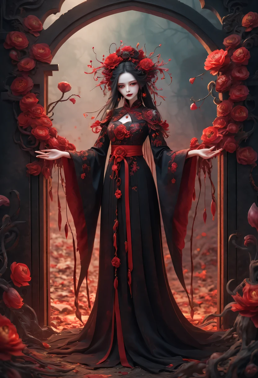 Flower of the other shore is charming,Mysterious Manzhu Shahua,The bloody ghost flower blooming at the gate of hell,Leading the soul to the afterlife,Evil charm,flirtatious,Strange,gothic style。