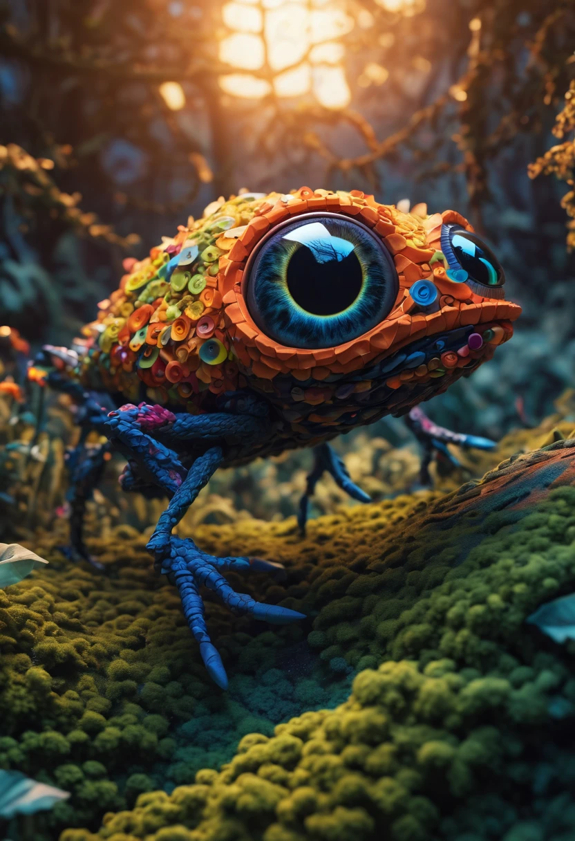 (best quality,4k,8k,highres,masterpiece:1.2),ultra-detailed,(realistic,photorealistic,photo-realistic:1.37),HDR,UHD,studio lighting,ultra-fine painting,sharp focus,physically-based rendering,extreme detail description,professional,vivid colors,bokeh,creepy,zentangle lines,origami,3D crunch,bioluminescent,otherworldly,enchanted,glowing eyes,dark and mysterious atmosphere,unique and intricate patterns,fantastical landscapes,star-filled sky,unexplored terrain,endless possibilities,playful and mischievous demeanors,undiscovered species,hidden secrets,extraterrestrial magic,unparalleled beauty,colorful and vibrant palette,mesmerizing dance of lights and shadows,unconventional and captivating art style,whimsical and surreal elements,extraordinary creatures with multiple limbs and appendages,breath-taking and awe-inspiring sights,spectacular and grandiose landscapes filled with extraordinary flora and fauna,astonishing and mind-bending perspectives,immersive and cinematic experience,revakutation of the boundaries of imagination.