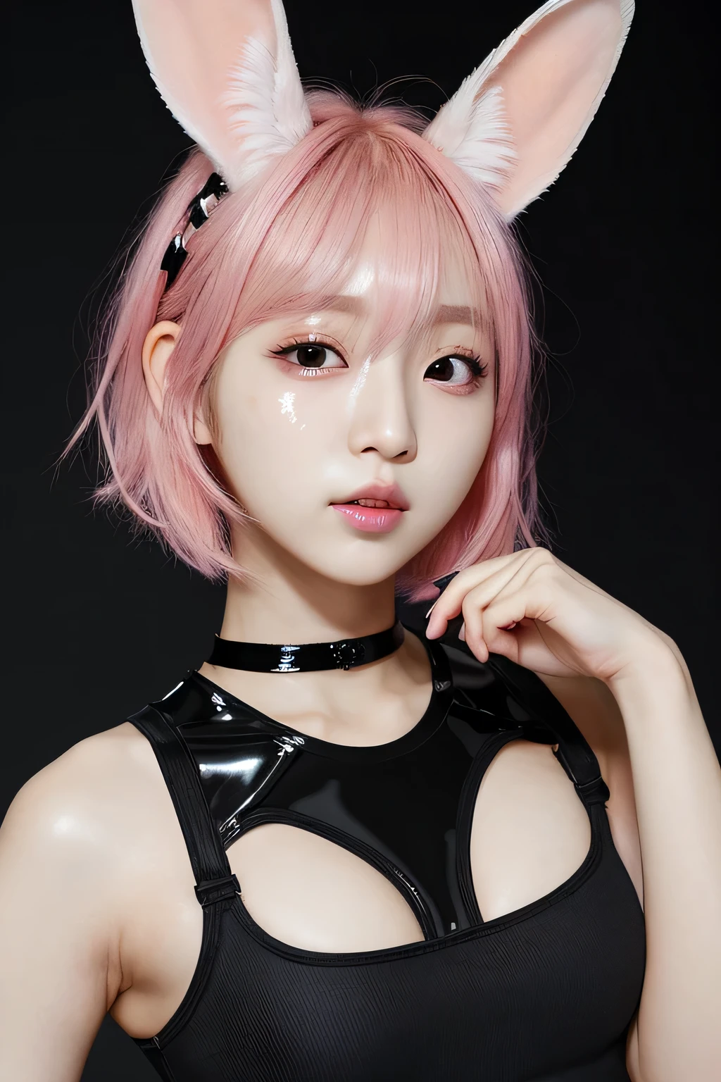 Callejones en Tokio、ciudad de noche、Neon Street、Bien deportivo、Jeans cortos、cabello rosado、Orejas de conejo realistas、orejas de conejo pelo rosado sobresaliendo de la cabeza,,,,,,,,,、sonrisa、Fascinating atmosphere、Hermosas manos con forma、k-pop、orejas de conejo rosa、1 chica en、solo、masterpiece、de primera calidad、realista、hiperdetalle、(piel brillante:1.4)、absurdo、pelo corto rosa、Bellezas esbeltas、dynamic lighting、high resolution、Sharp focus、profundidad de campos、(grueso apretado:1.0)、un delgado :1.2、:1.5、((Pelo bob de corte corto))、((k-pop:1.3))、Textura facial y de piel muy detallada.、((encantador))、Anatomically correct number of fingers、Correct anatomy、Angle from below