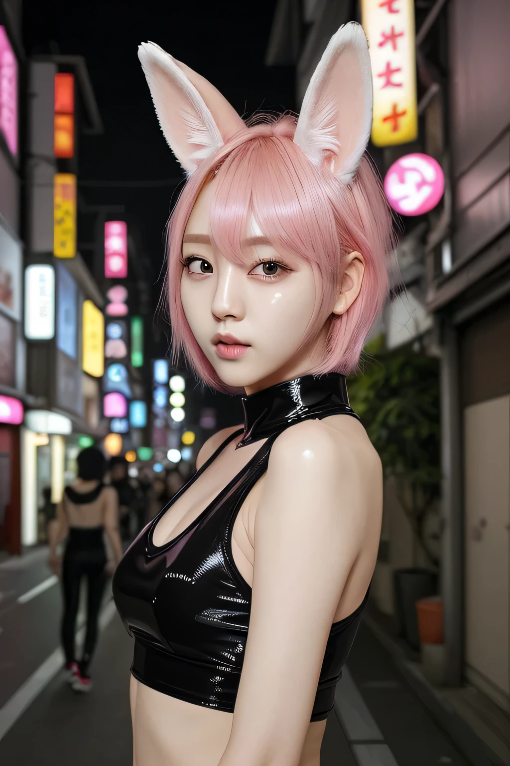 最high quality, masterpiece, 32k、Very detailed、Realistic、1 girl, Japanese women、Cute face, (photo Actual:1.3),Bob Hair(red pink hair color、pink hairstyle)、edge lighting, (high detail skin:1.2), 8k超High resolution, Single-lens reflex camera, high quality, High resolution, 4K, 8k, Optimal ratio of 4 fingers to 1 thumb, (Actual:1.3) in、(((足元まin全身を撮影))), (((細部まinこだわったネイビーブルーの泥棒衣装とスカート)))、 ((pantyhose)), (((Beautiful light blue skin)))、 (((Light blue and silver-white short hair with bangs and sides.)))、(Perfect body), (Perfect Face), (Perfect hands), (perfect fingers), (Perfect legs), ((((Long red eyes))))、 (((Determined Pose))) 、cute 1 girl, Realistic、Super Realistic、32k、Very detailed、masterpiece, 最high quality, beautiful girl, beauty、Neon cat ear headband、Small breasts, Mecha, beautiful lighting, (Neon Light:1.2), (night:1.5), Cyberpunk Costume、sitting,Cyber Neon、Future City、Skyscraper、都会のnight、Chongqing、Big cities、night景、綺麗なnight景