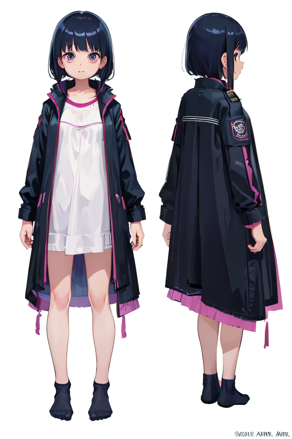 plusieurs vues, 1 fille de 11 ans, manteau, Pas de chaussures, Arrière-plan unique, fond blanc, tout le corps,