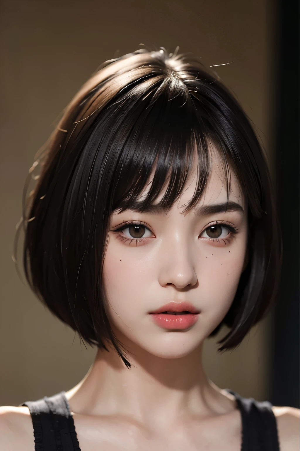 highest quality,masterpiece,very detailed,High resolution,4K,ultra High resolution,detailed shadow,ultra realistic,realistic,dramatic lighting,1 girl,alone,detailed face,realistic eyes,realistic skin,Black Bob Cut