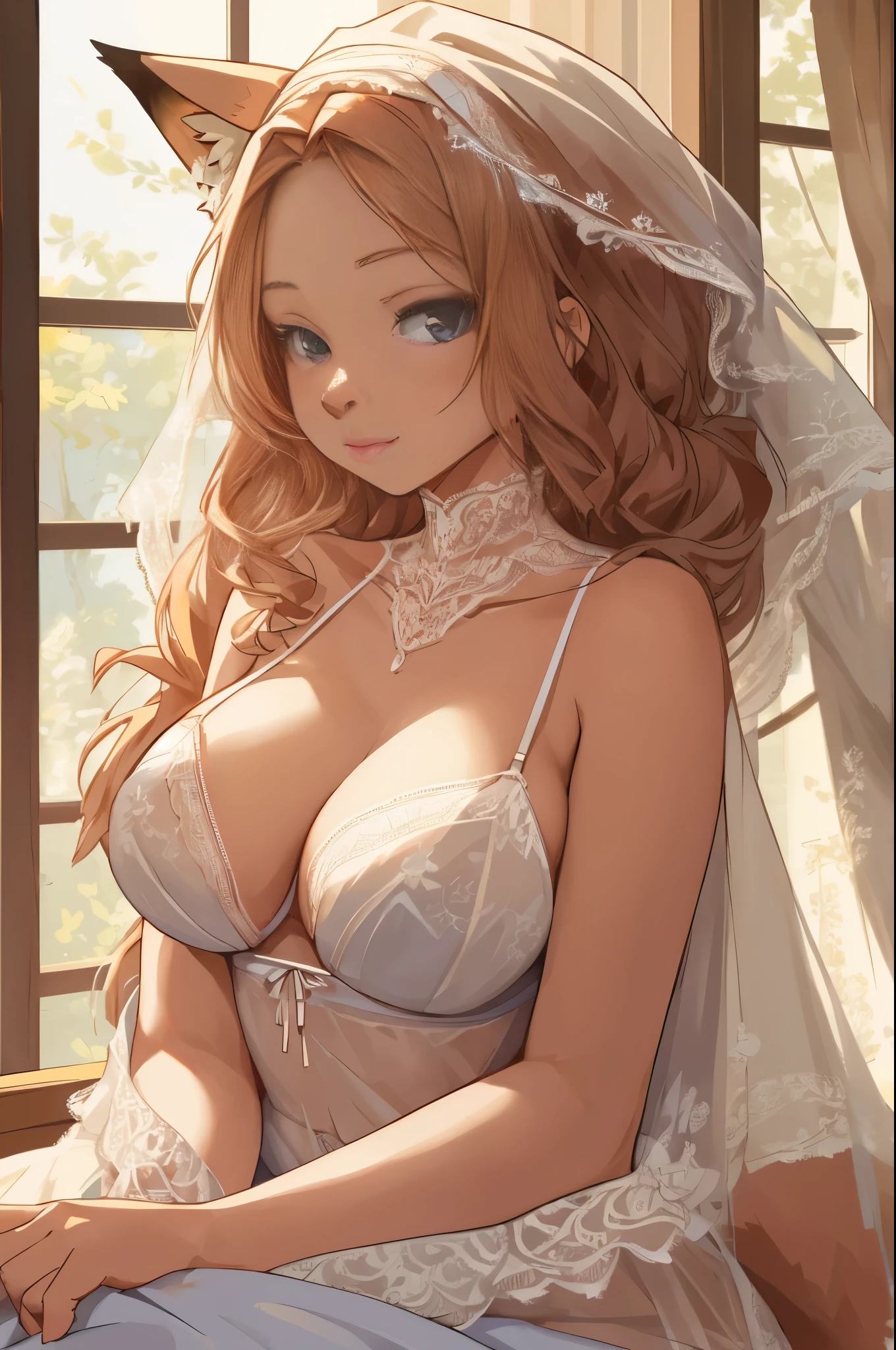 (hi res), ((Masterpiece)) , ((Best Quality)), illustartion, woman's, Fox, average breasts, upper body, furry, modest, with lace lingerie,