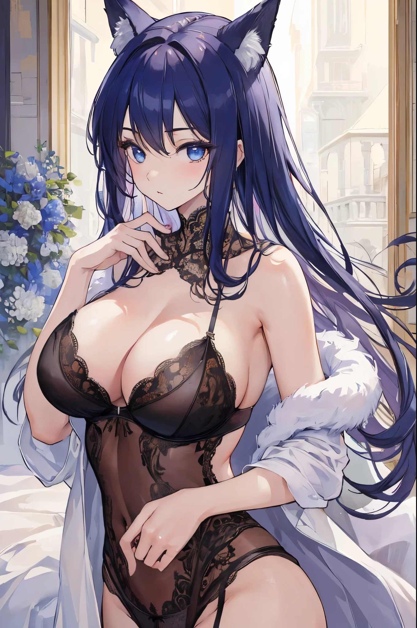 (hi res), ((Masterpiece)) , ((Best Quality)), illustartion, woman's, Fox, average breasts, upper body, furry, modest, with lace lingerie,