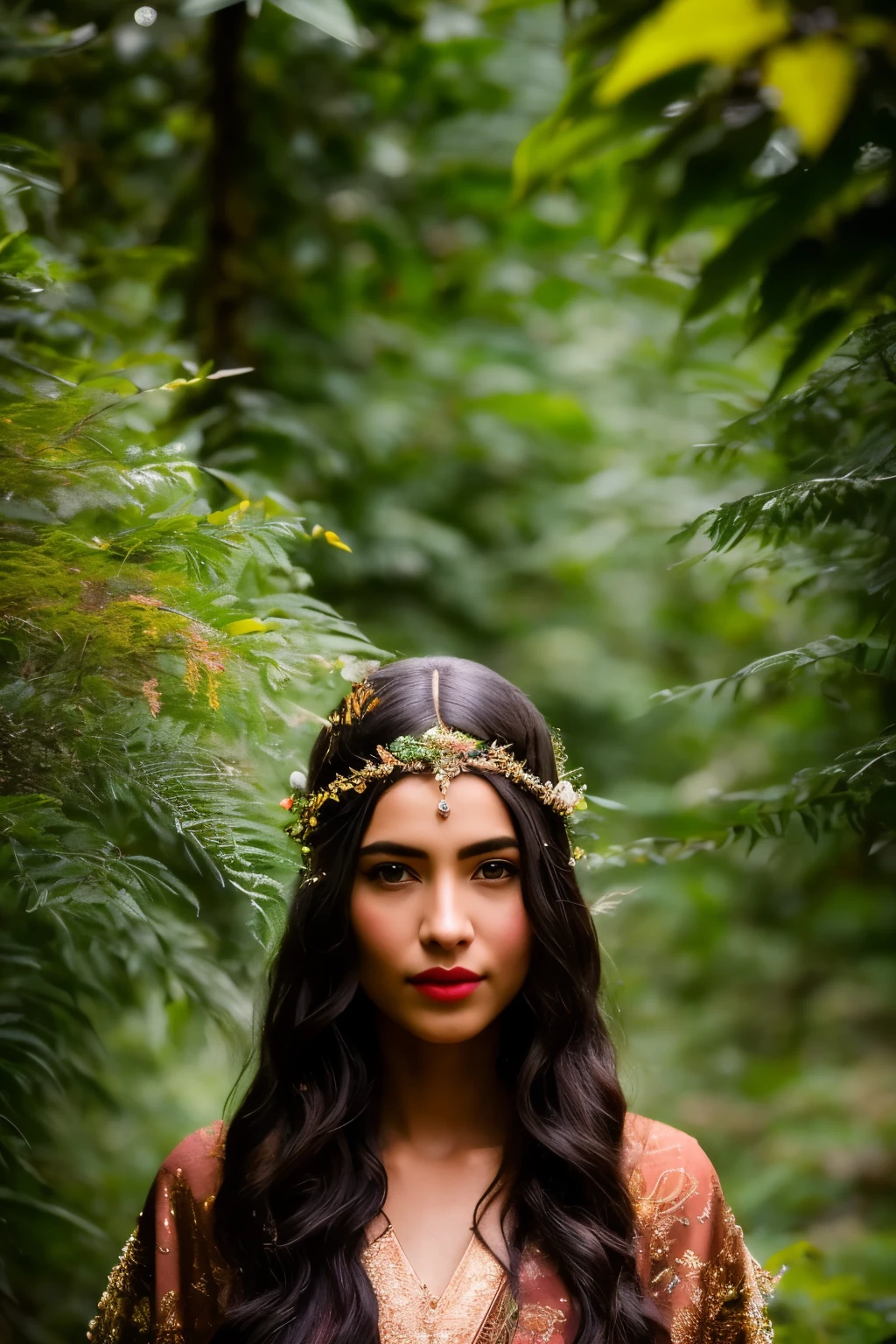 A stunning wildlife photography session in 4K, capturing a warrior woman with dark hair and elven features, dressed as an archer. The shoot takes place in a lush elven forest, with a head-to-toe view of the elven warrior on the ground, surrounded by vibrant green grass and falling leaves. The sun filters through the trees, casting beautiful colors and creating an enchanting atmosphere. Shot with a Canon EOS R8 AR 16:9 in macro mode and a 50mm focal length, the image is taken with an F5 aperture and a speed of 1/500 sec, creating sharp details and capturing the essence of this el