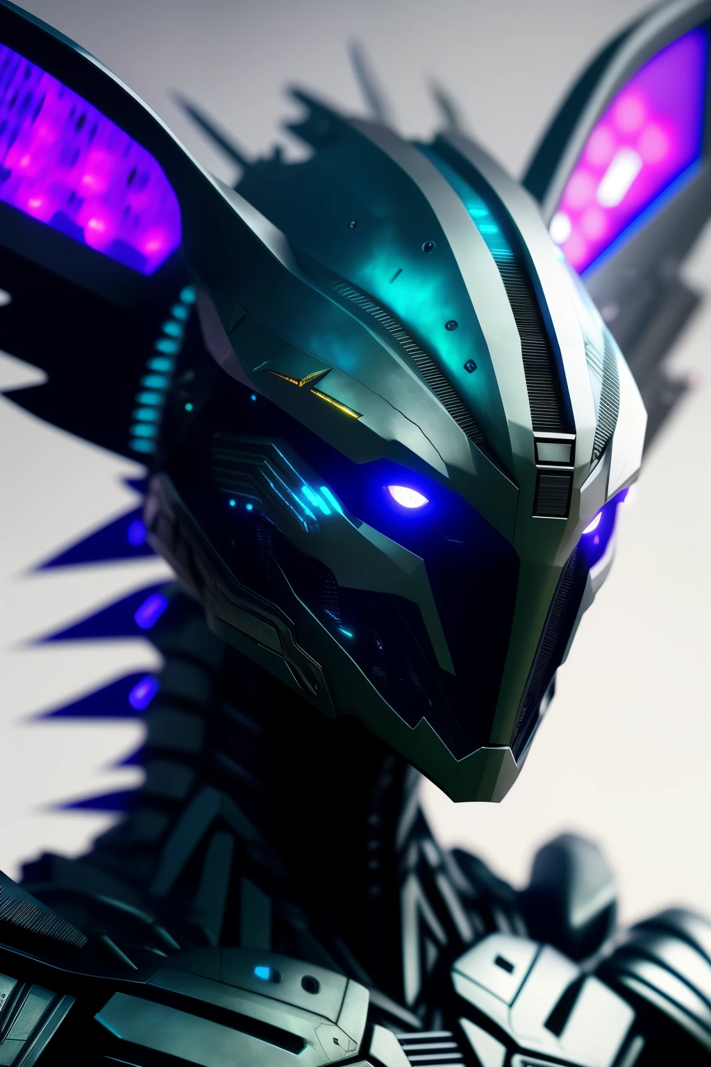 A predator alien with a LED eye helmet, embracing the cyberpunk 2050 style, adjusts its gaze towards the viewer. The gray texture of its weathered, muscular frame is accentuated by the blue color highlights that outline its sharp edges. A captivatingpurple gradient background illuminates the scene, adding an otherworldly atmosphere to the photorealistic image. The details of the alien's body are sharp and intricately rendered, resonating with the cinematic realism expected in a 4k resolution.