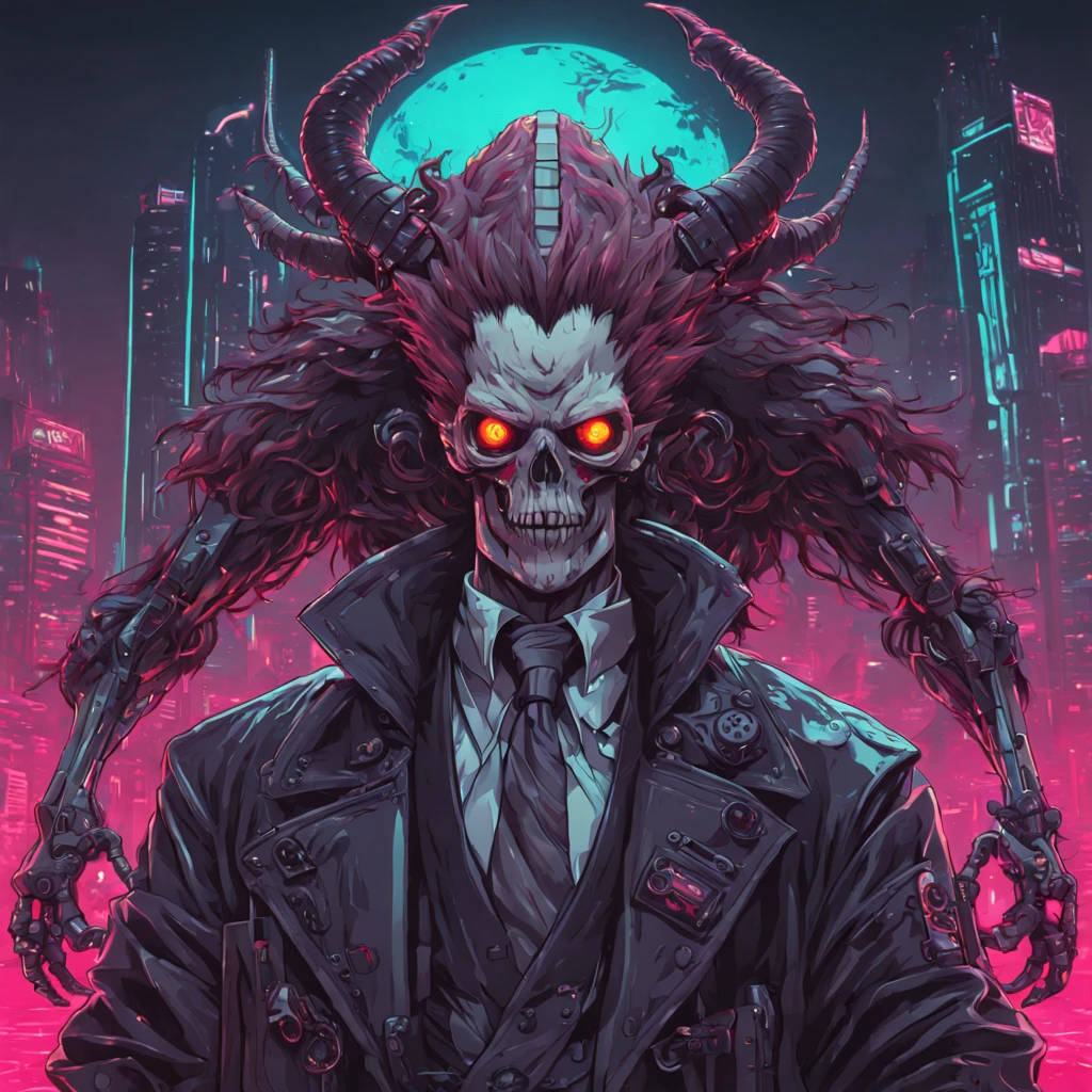 Gremory Death Teller in monster retro cyberpunk art style