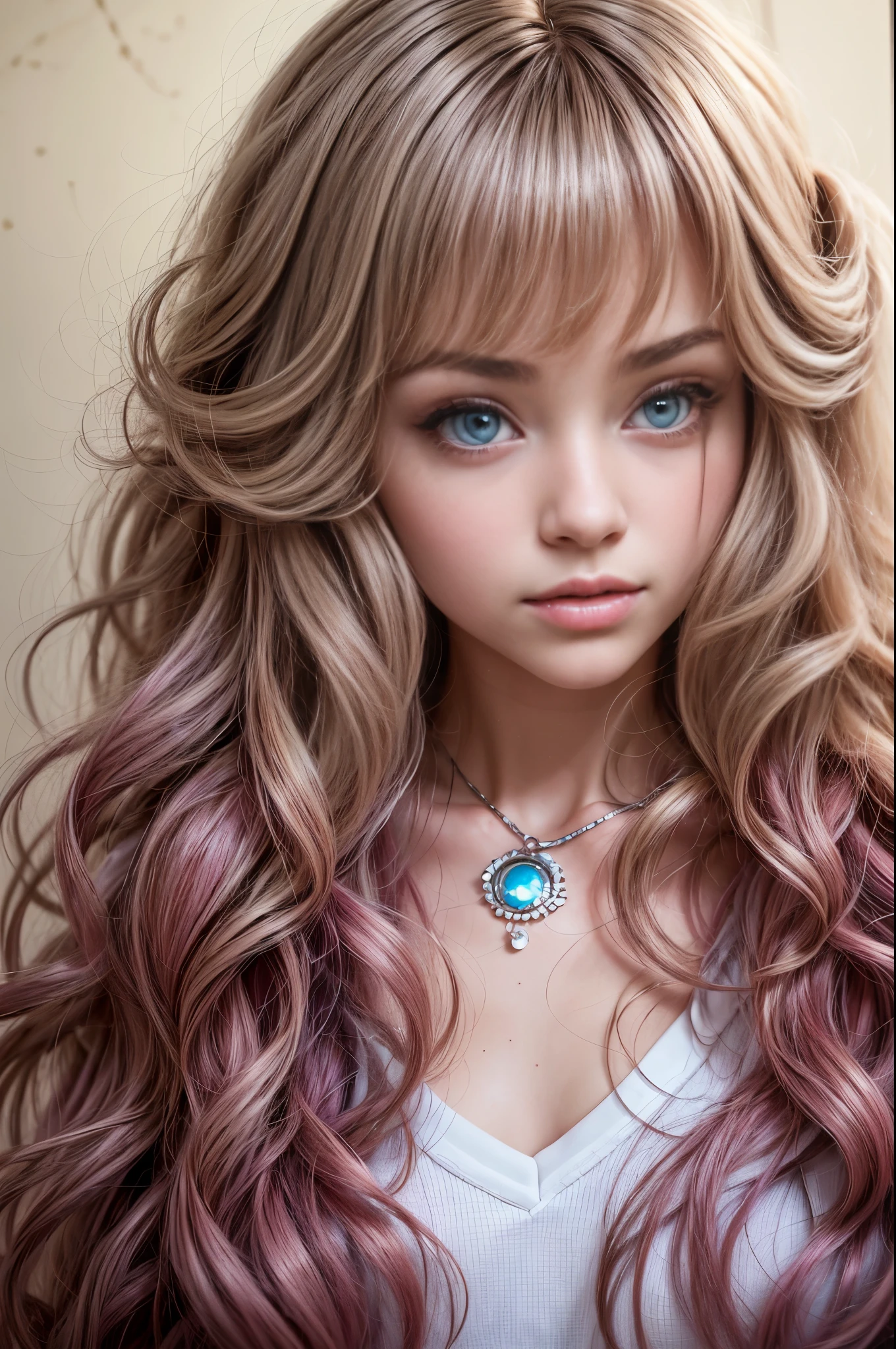 there  a woman with long curly hair wearing a white shirt, messy curly hair, long messy curly hair, with long curly hair, curly haired, curly,  video screenshot, curly hair, shot on webcam, with haunted eyes and curly hair, with long curly, curls, white curly hair, curls on top, anna nikonova aka newmilky