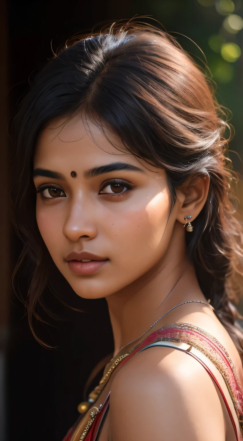 young Indian girl, 18-year-old, red top, gentle lighting, intricate facial details, flawless complexion, top-notch 3D rendering, hyper-realistic, shot on Indian road. photorealistic digital art trending on Artstation 8k HD high definition detailed realistic, detailed, skin texture, hyper detailed, realistic skin texture, armature, best quality, ultra high res, (photorealistic:1.4),, high resolution, detailed, raw photo, 400 camera f1.6 lens rich colors hyper realistic lifelike texture dramatic lighting unrealengine trending on artstation cinestill 800