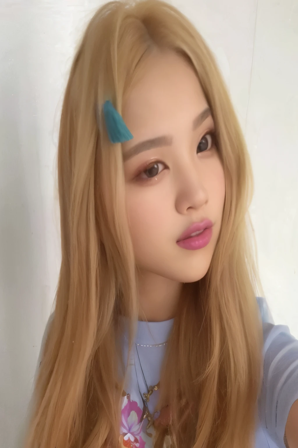Chica arafed con un peine azul y una camisa azul., jossi de blackpink, parque roseanne de blackpink, portrait of jossi de blackpink, jennie rosa negro, her face looks like an orchid, Lalisa Manobal, very very pale blonde hair, jaeyeon nam, ulzzang, TaeJune Kim, con pelo largo y rubio, su cabello es blanco