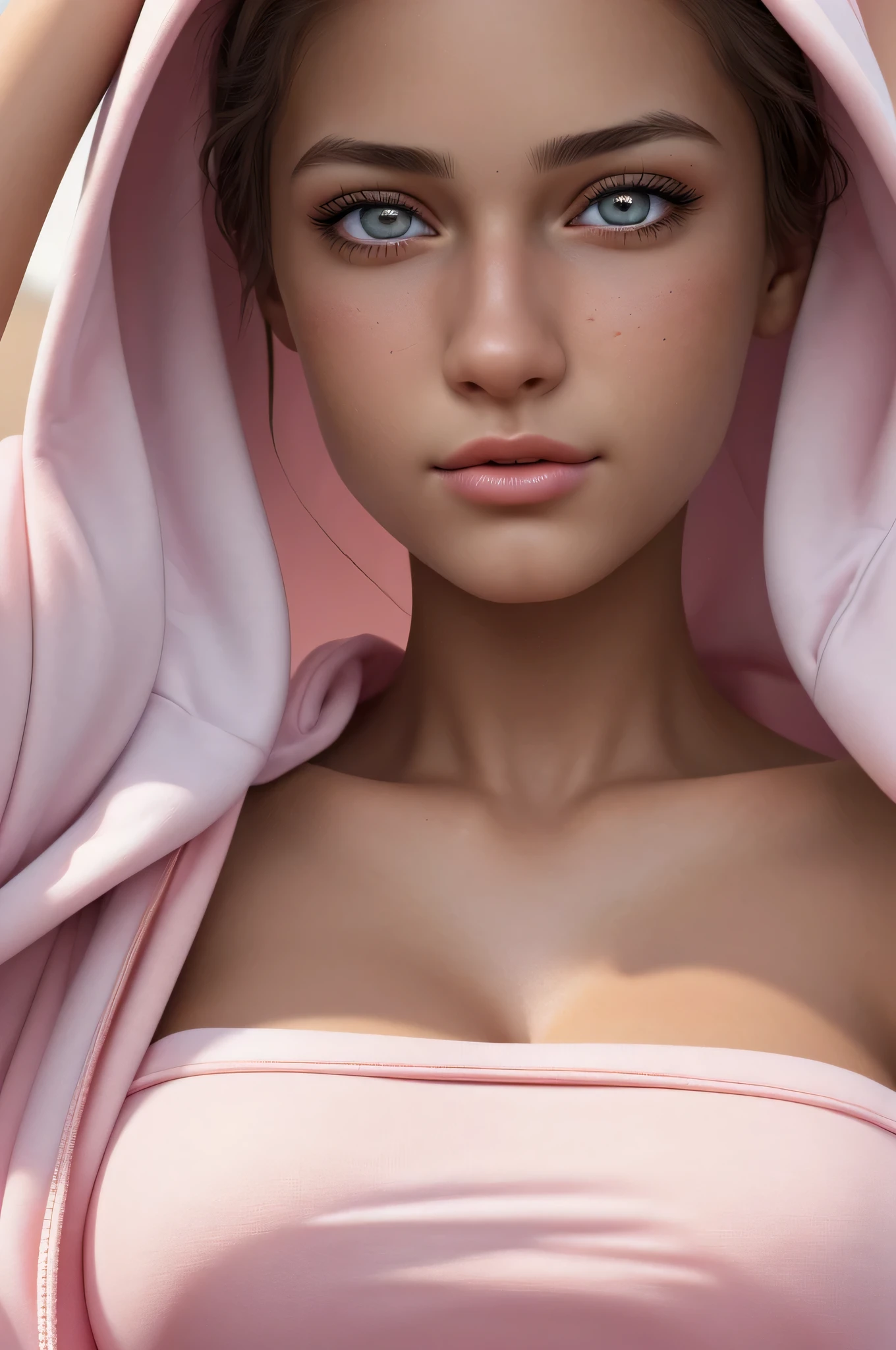 (ultra real), (illustration), (high resolution), (8k), (Muy detallado), (Best illustration), (hermosos ojos detallados), Brazilian girl wearing white open hoodie, mostrando camiseta rosa sin tirantes