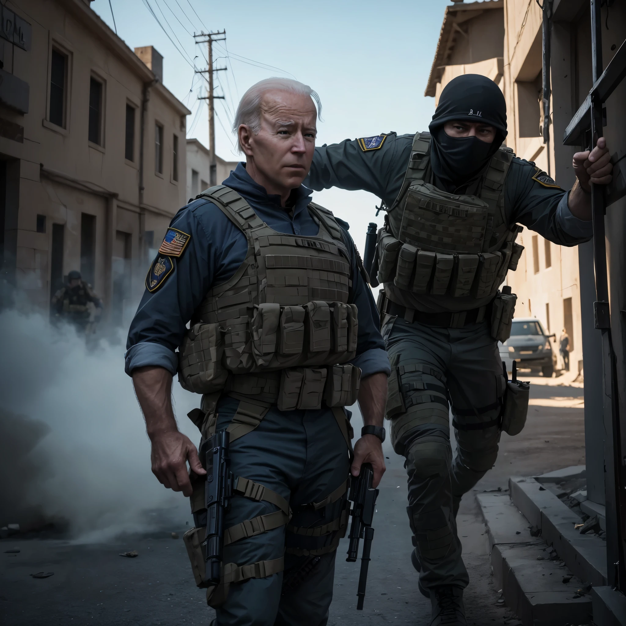 joe biden fighting terrorists, cinematic, ultra hd, 4k, realistic