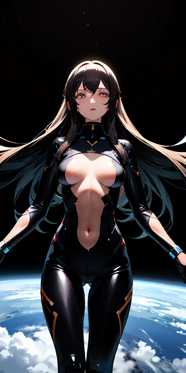absurd res, high res, (masterpiece:1.4), ultra-detailed, 1girl, plugsuit,from above, space, floating