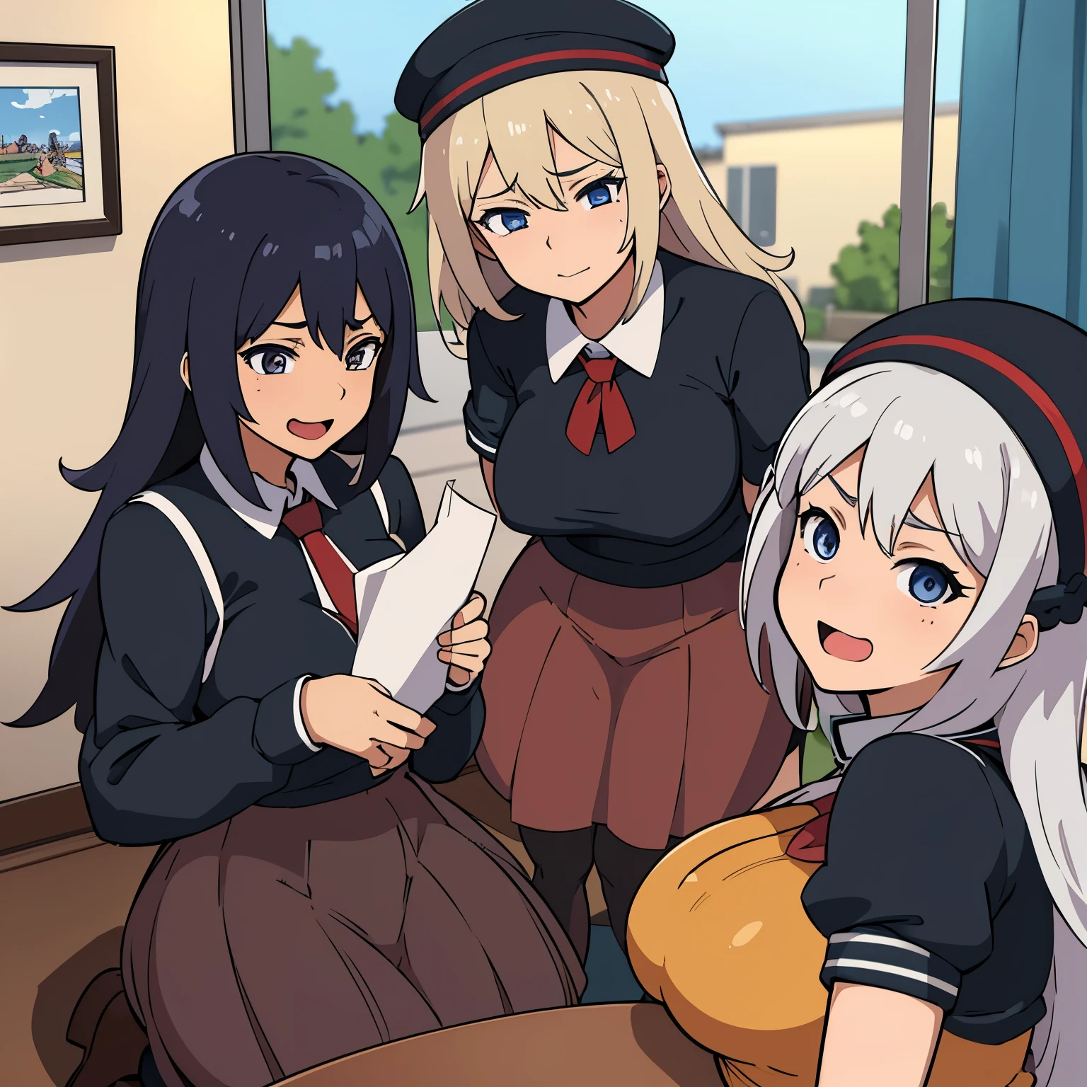 Obra maestra, la mejor calidad, Rostros anime, Anime style image of a large harem of college anime girls in tight school uniforms