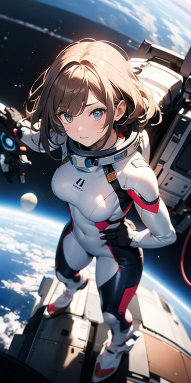 absurd res, high res, (masterpiece:1.4), ultra-detailed, 1girl, plugsuit,from above, space, floating
