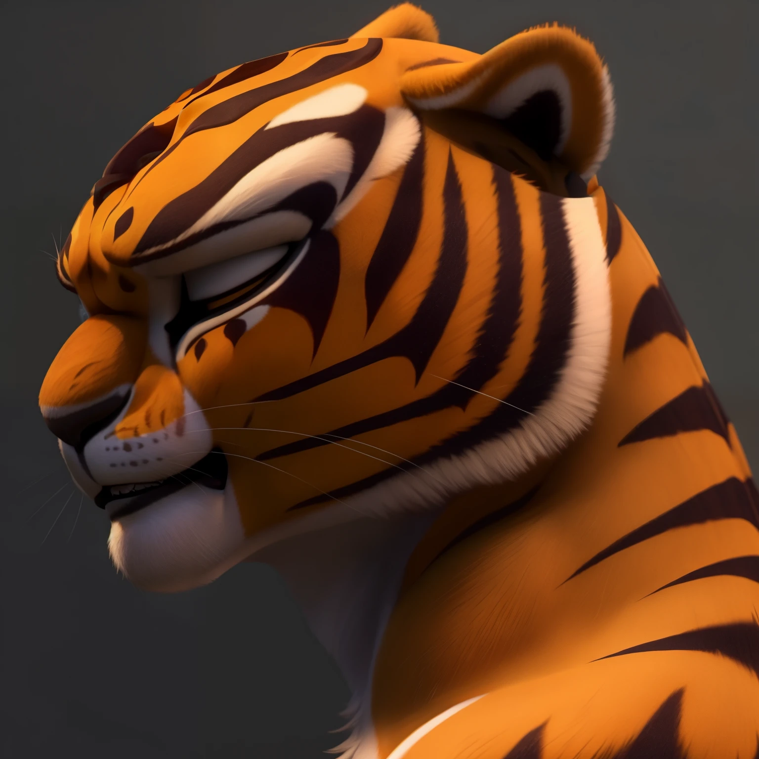 tigress, closed eyes, face focus, face closeup, side view, pleasure face, detailed face, 4k, realistic, blank background
