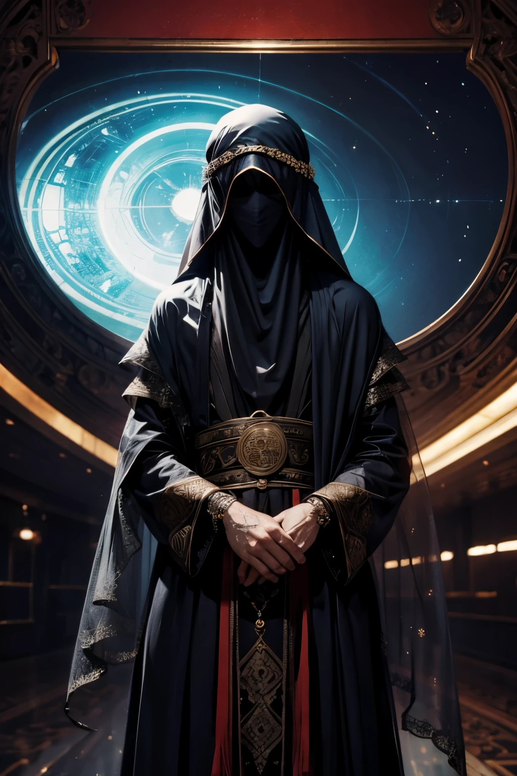 fortune teller he wears a veil that hides her face.、Eyes are hidden