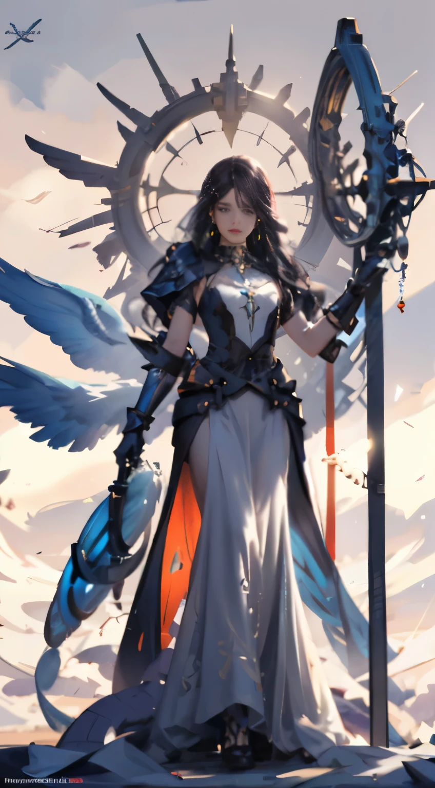 un primer plano de una persona en una playa con un vestido largo blanco, clothed in ethereal armor, clothed in ethereal battle armor, hyperdetailed fantasy character, Ethereal essence, ethereal and mecha theme, peter mohrbacher. Motor irreal, Hermoso arte conceptual de cuerpo completo, Vestido con armadura ligera, Ethereal skin, flowing magical robe, a stunning young ethereal figure