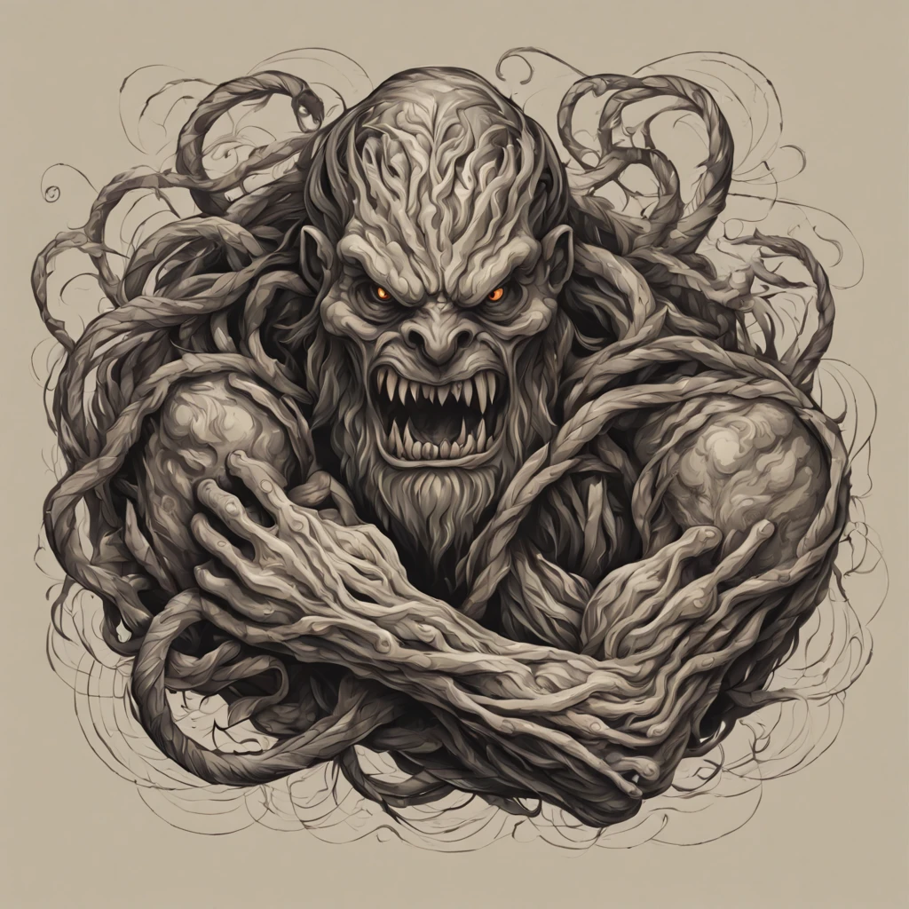 Intertwined Resolve in monster hand drawn art style