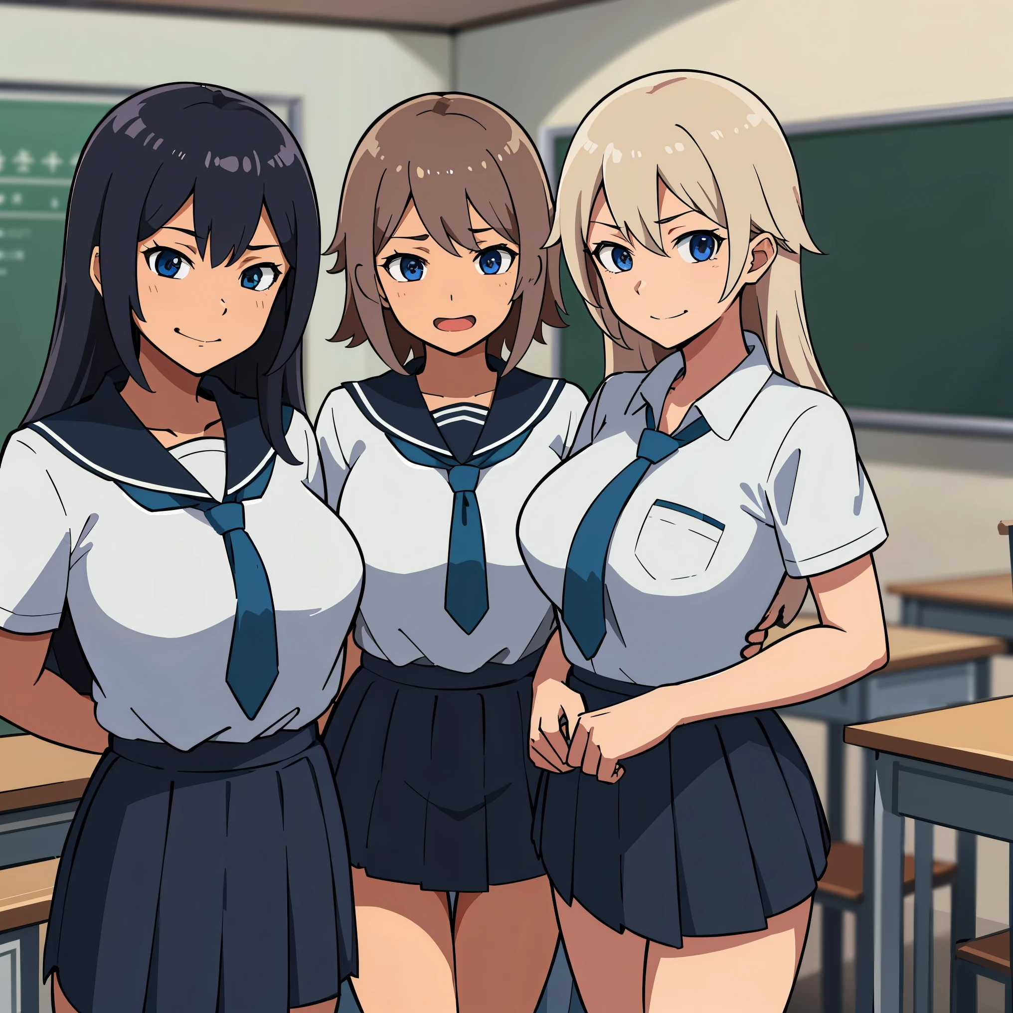 Obra maestra la mejor calidad, Anime illustration of a group of college anime girls in school uniforms standing in a classroom 