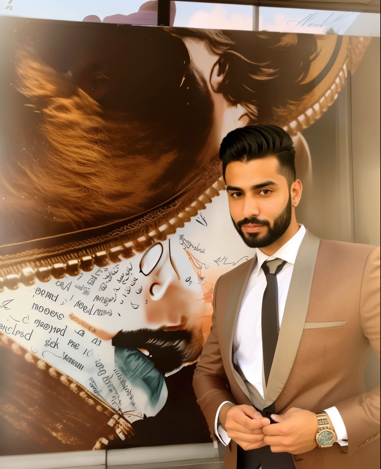 there is a man that is looking at his cell phone, kyza saleem, short beard, an afghan male type, khyzyl saleem, handsome man, without beard, sayem reza, selfie of a man, with a small beard, neat beard, attractive man, emad mostaque, handsome male, very attractive man with beard, handsome and attractive
