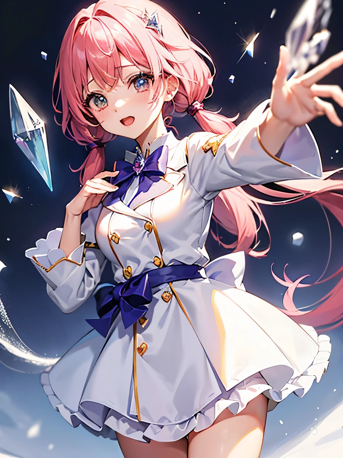 女の子,((♡)),((flying Heart's)),((Crystal of snow background:1.3)),(Fancy World),((Colorfulでカジュアルな冬服)),(顔のクローズアップ),
