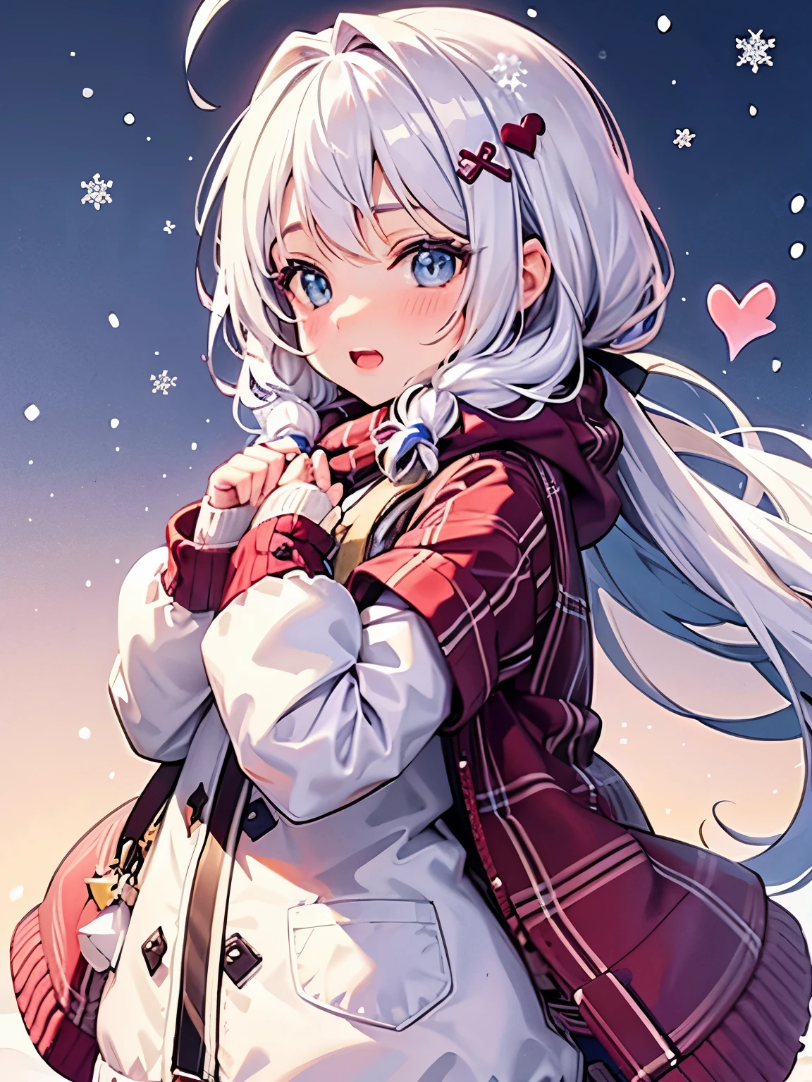 girl,((♡)),((flying Heart's)),((snow view background:1.3)),(Fancy World),((Colorful and casual winter clothes)),(close up of face),