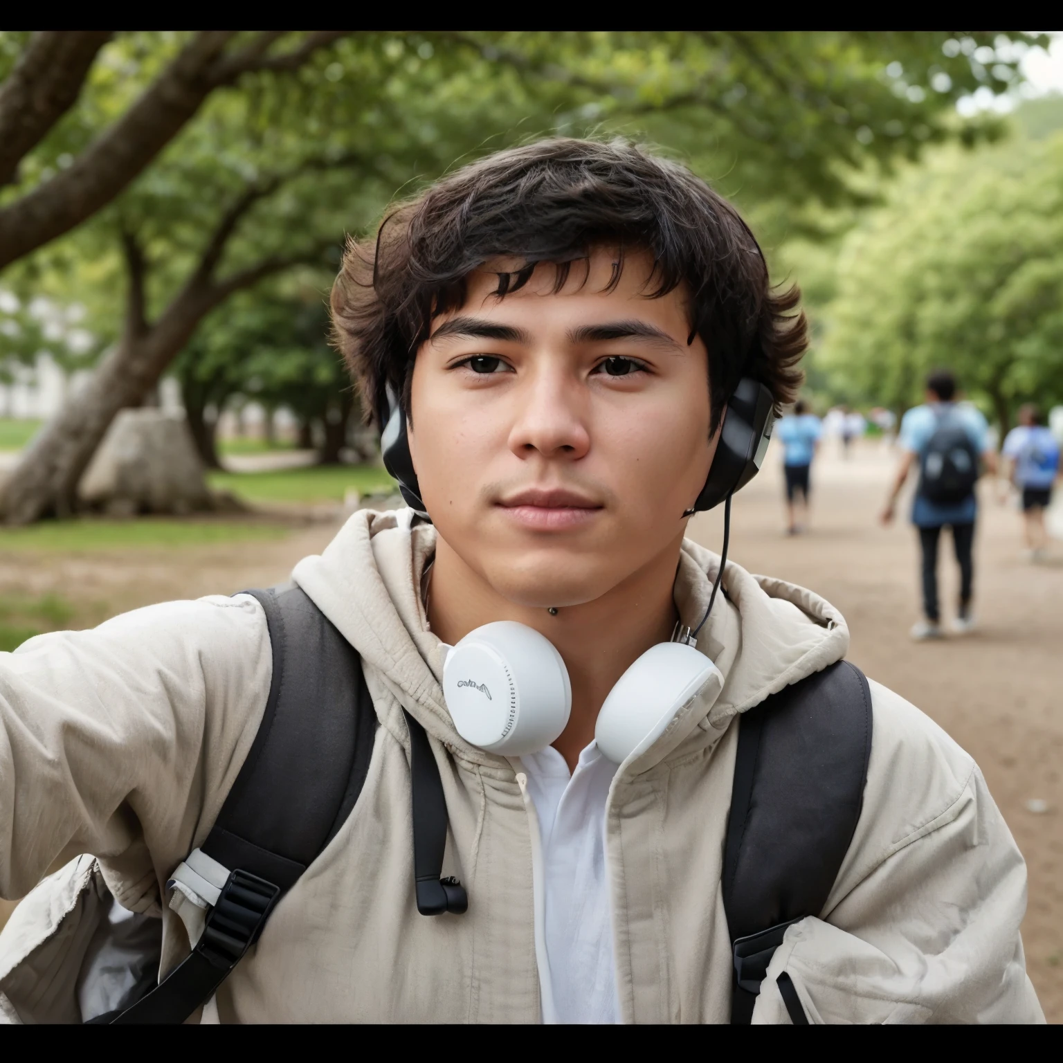 Arafed boy with headphones taking a selfie in a park, Mateo 9 5, headshot foto de perfil, Caio Santos, mateo dineen, adolescente chico, diego fernandez, lindo joven, adolescente masculino, tommy 1 6 years, portrait of a 1 5 year old boy, declan mckenna, portait photo foto de perfil, foto de perfil, joven con cabello largo