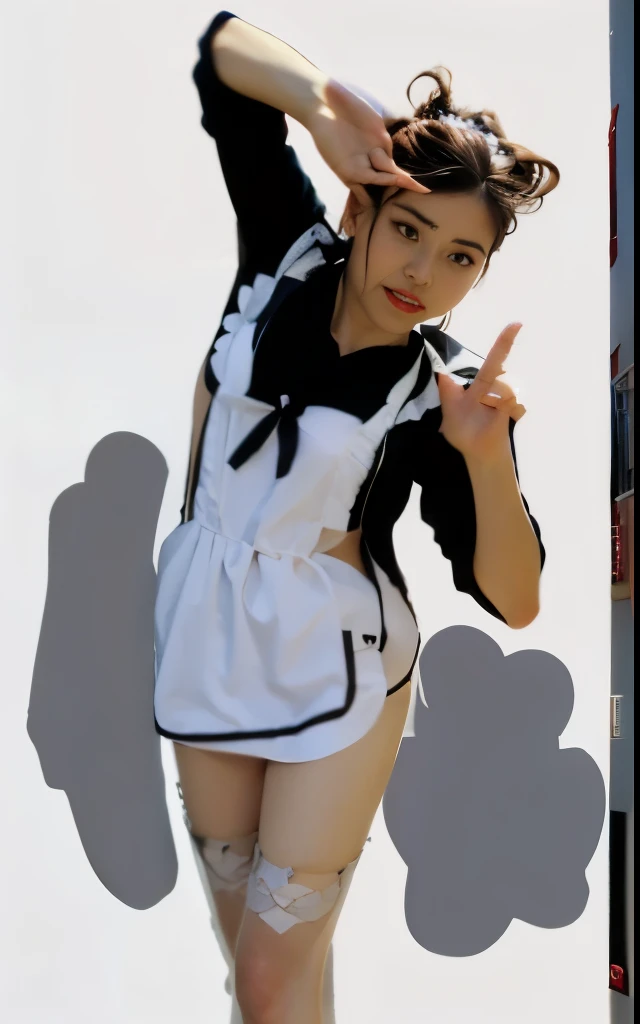 jadechan, short black hair, Brown eyes, white mother, sneakers, white panties, I look at the viewer, smiling, Full body shot, standing, inside a Chinese restaurant, Soft lighting, high quality, masterpiece, squatting, shy, spread legs, hands on legs