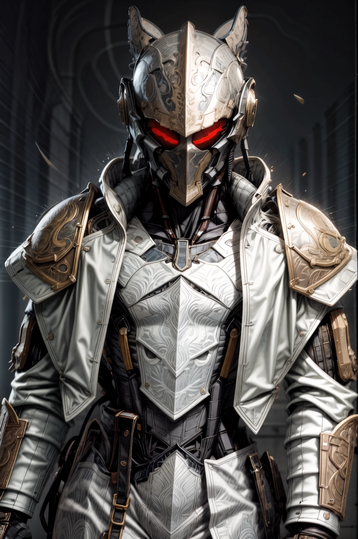 (((epic and visually stunning complex digital anime masterpiece:1.2, elegant decorated military cyborg, ((handsome male:1.3)) soldier:1.3, sharp angular masculine face:1.4, mid 30’s:1.4))), (((heavily muscled masculine chest, chiseled abs, heavily toned, slim yet muscular))):1.3, (((tactical scifi mecha knight helmet:1.3, mechanical helmet:1.3))), (((scifi tactical double breasted trench coat with a built in exoskeleton:1.3))), (((form fitted armor plating:1.3, super sleek sensually revealing under suit:1.4, waist and thighs exposed:1.4)), ((flamboyant feminine essence:1.4, heavy mechanical art deco aesthetic:1.4)), ((androgynous body build)), (((toned yet heavily muscled gorgeous femboy physique:1.3, toned sleek mechanical arms and legs:1.3, thick well rounded thighs:1.3, mechanical muscles))), ((((depth of field, cinematic lighting, chromatic aberration, ray tracing, UHD, masterpiece, top of head covered, super detail, high details, high quality, award winning, 8k, highres)))):1.3, (((dieselpunk, decopunk, artificial muscle))):1.6, (((beautifully engraved scifi art deco style design:1.4)))