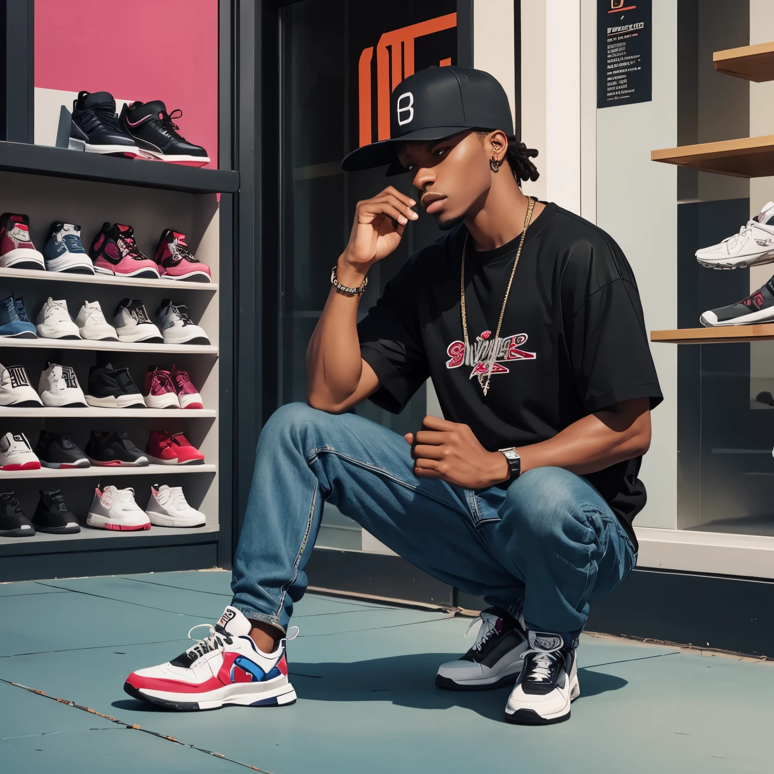 Create a logo for a hat and shoe store in nineties hip hop style illustration