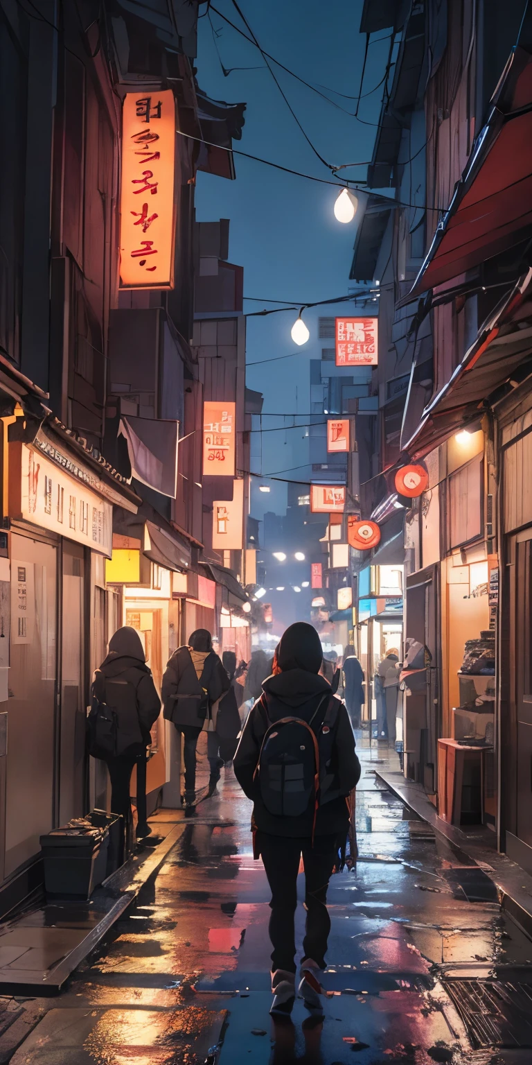 lonely ally in Seoul, cyberpunk city from sci-fi movie, empty street, Korean, Korean signs, intricate, high quality, ultra detail, crazy detail, 8k