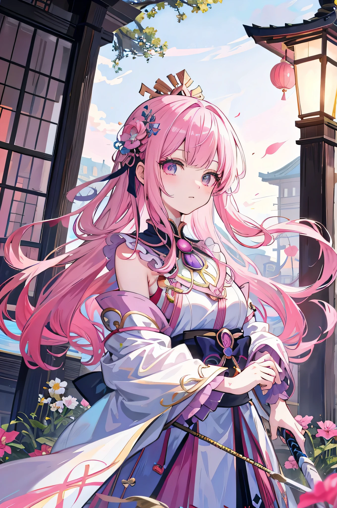 beautiful woman, seductive, smiling, standing, with white angel wings coming out of her back, powerful, red dress, forehead showing, queen, pink hair, delicate, long hair, from League of Legends, trending on artstation, by rhads , Andreas Rocha, Rossdraws, Makoto Shinkai, Laurie Greasley, Lois Van Baarle, Ilya Kuvshinov and Greg Rutkowski