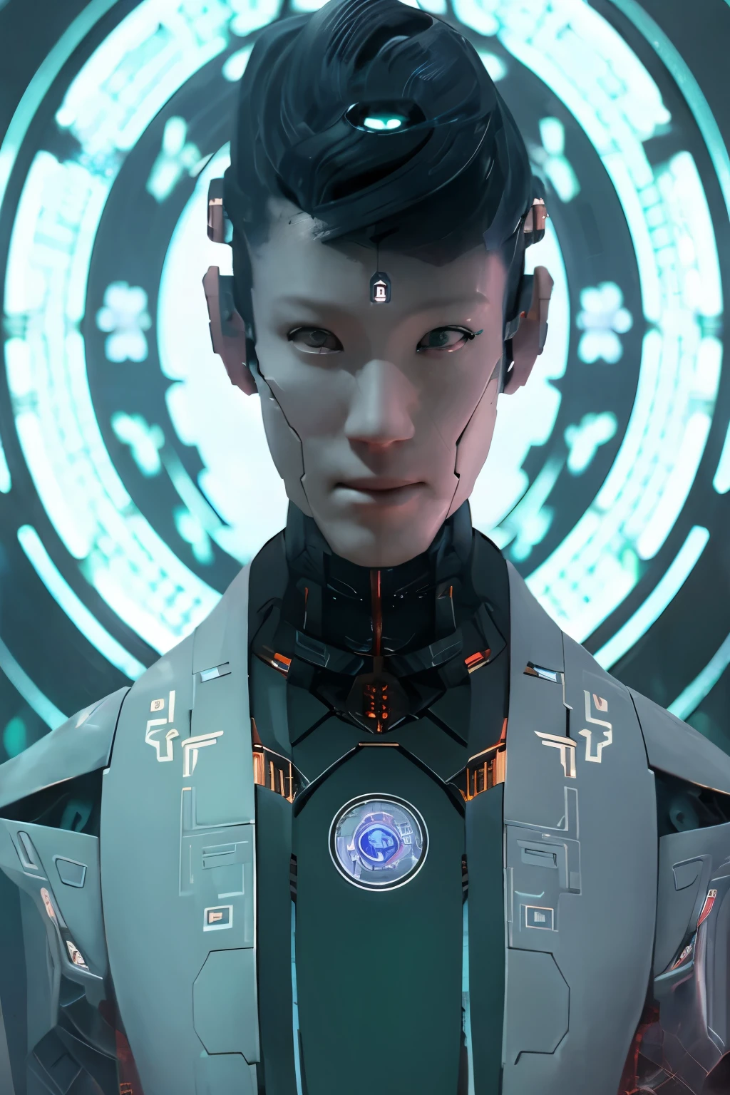 Close-up of a person wearing a futuristic suit with a futuristic face, Sci-Fi character, ross tran 8 k, Ross Tran and Bayard Wu, [ trending on cgsociety ]!!, Inspired by Raymond Hahn, Sci-Fi character البائسة, trending on cgsociety, by Russell Dongjun Lu, Sci-Fi character, Attractive Sci-Fi - Face Faye