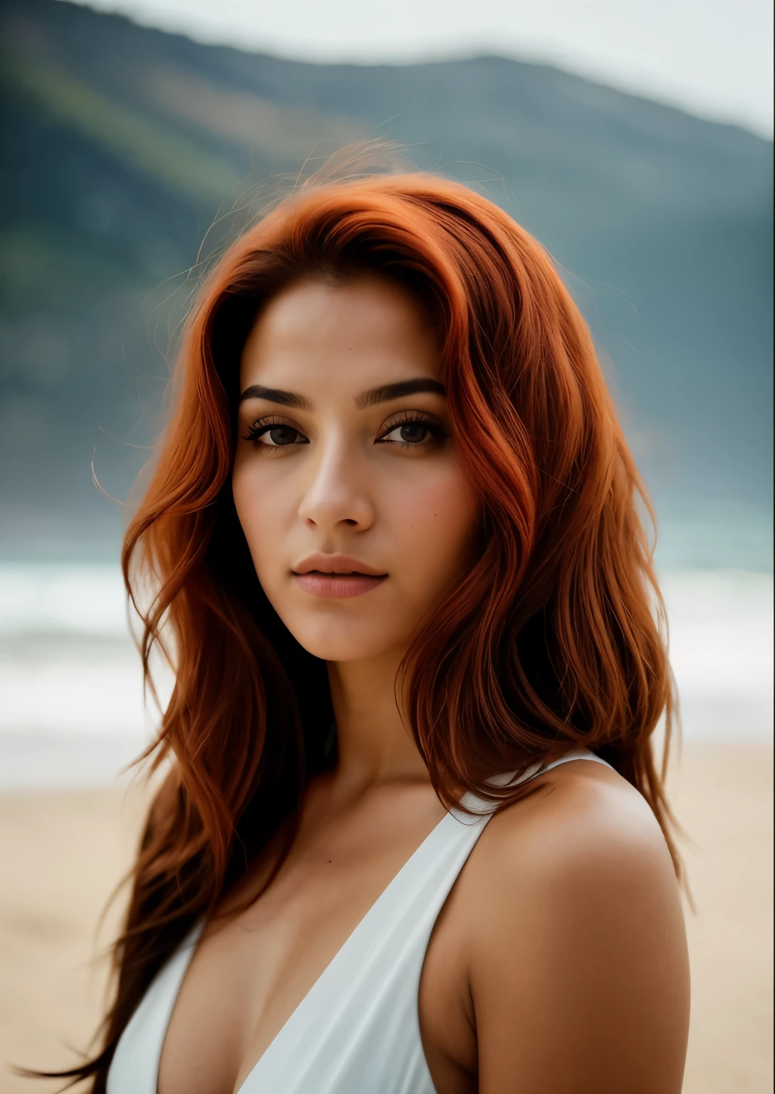 Cru, analog style, Um retrato impressionante de um jovem, Beautiful woman with striking features. Ela deveria ter muito tempo, flowing red hair, um olhar cativante, and a seductive expression. O fundo deve ser neutro e simples, permitindo que a mulher seja o ponto focal da imagem. Por favor, Pay close attention to details, como os destaques e sombras em seu rosto e cabelo, para criar uma imagem realista e realista. Experiment with different lighting techniques to enhance the mood and atmosphere of the portrait. The final product should be a masterpiece that captures the essence and beauty of the woman, ((pele altamente detalhada, detalhes da pele)), sharp focus, volumetric fog, 8K Ultra HD, dslr, alta qualidade, Film grain, Fujifilm XT3, corpo todo