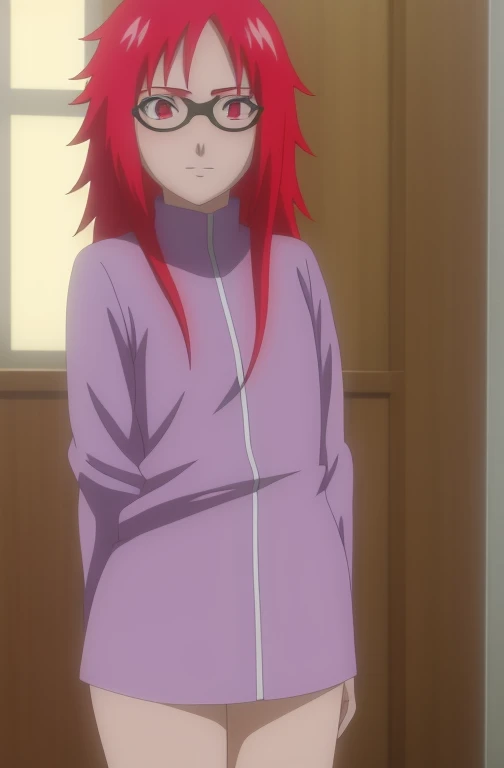 1girl, ((anime screencap)), (flat chest), cute, 21 year old, adult, 8k, masterpiece, absurdres, anime, red hair, red eyes, glasses
