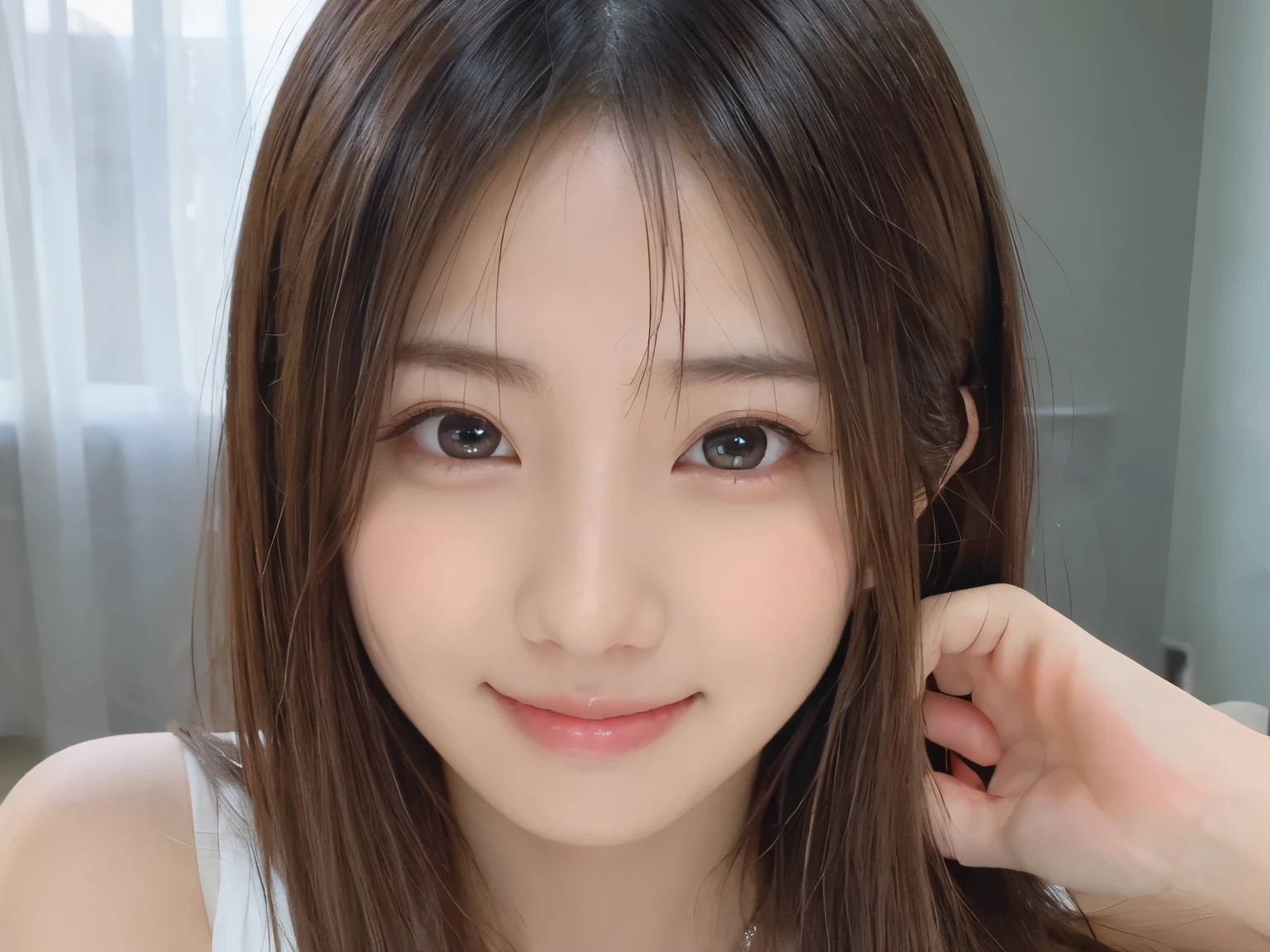 、beautiful eyes、skin that looks real、、(8K、masterpiece)、(realistic、フォトrealistic)、complete body、highest quality、very detailed、super detailed、beautiful woman、cute、Japanese、Idol、laughter、smile、close-up portrait、Healthy face