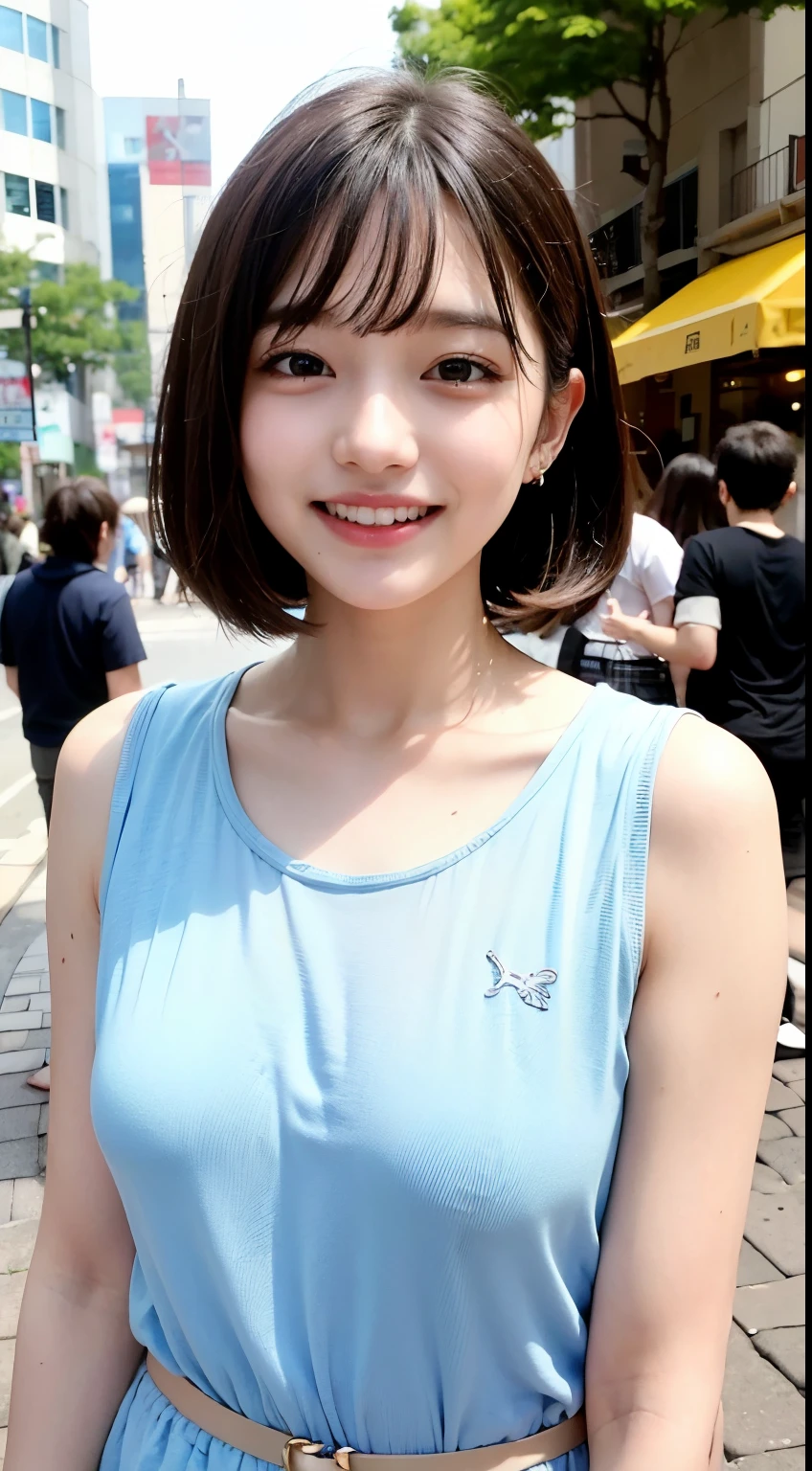 bob cut、cute teen girl、AKB48 Team TP、AKB48 、(masterpiece、best quality:1.2)、ultra high resolution、(realistic:1.4)、fine skin、cinematic lighting、friendly、intellectual、Get carried away by the conversation、happiness、kind、energetic、Cheerful and、Be creative、Glittering eyes and infectious smile、in the street、Upper body