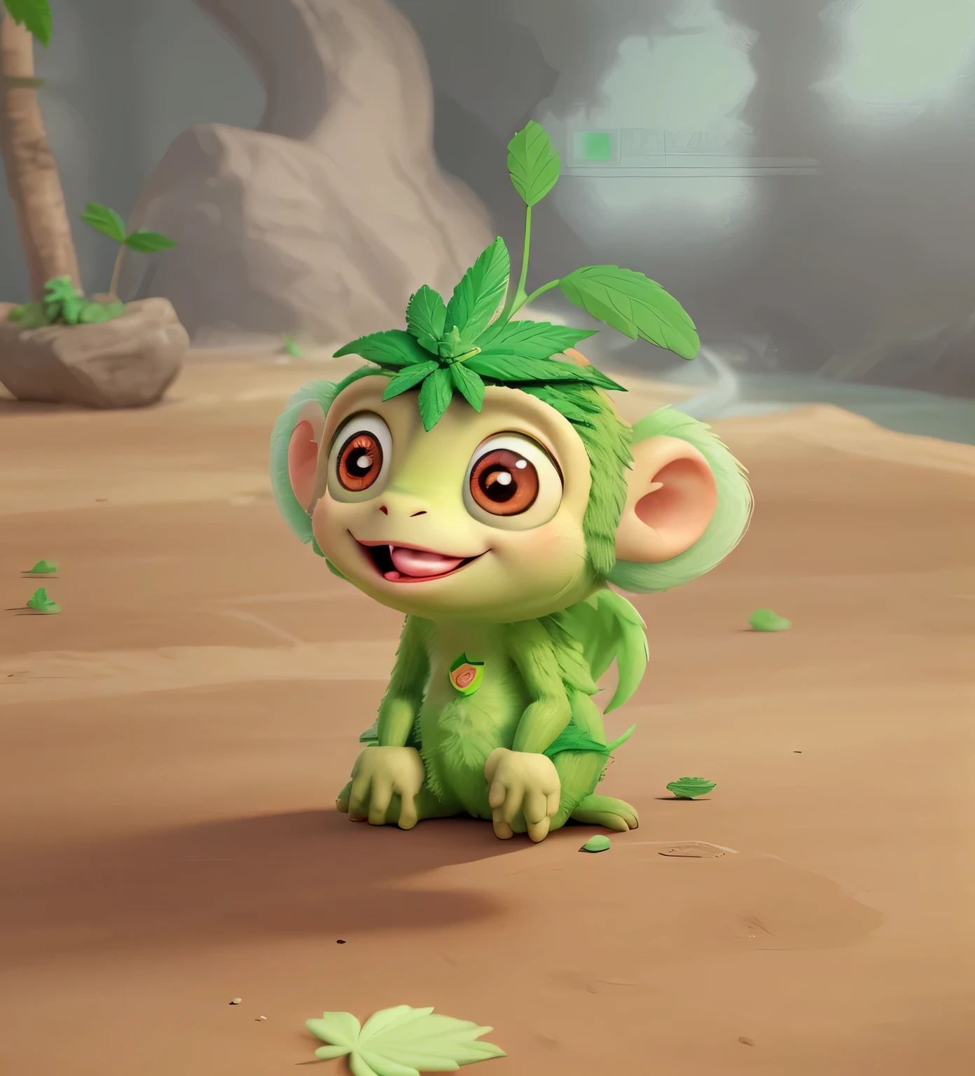 green monkey with cannabis leaf on the head