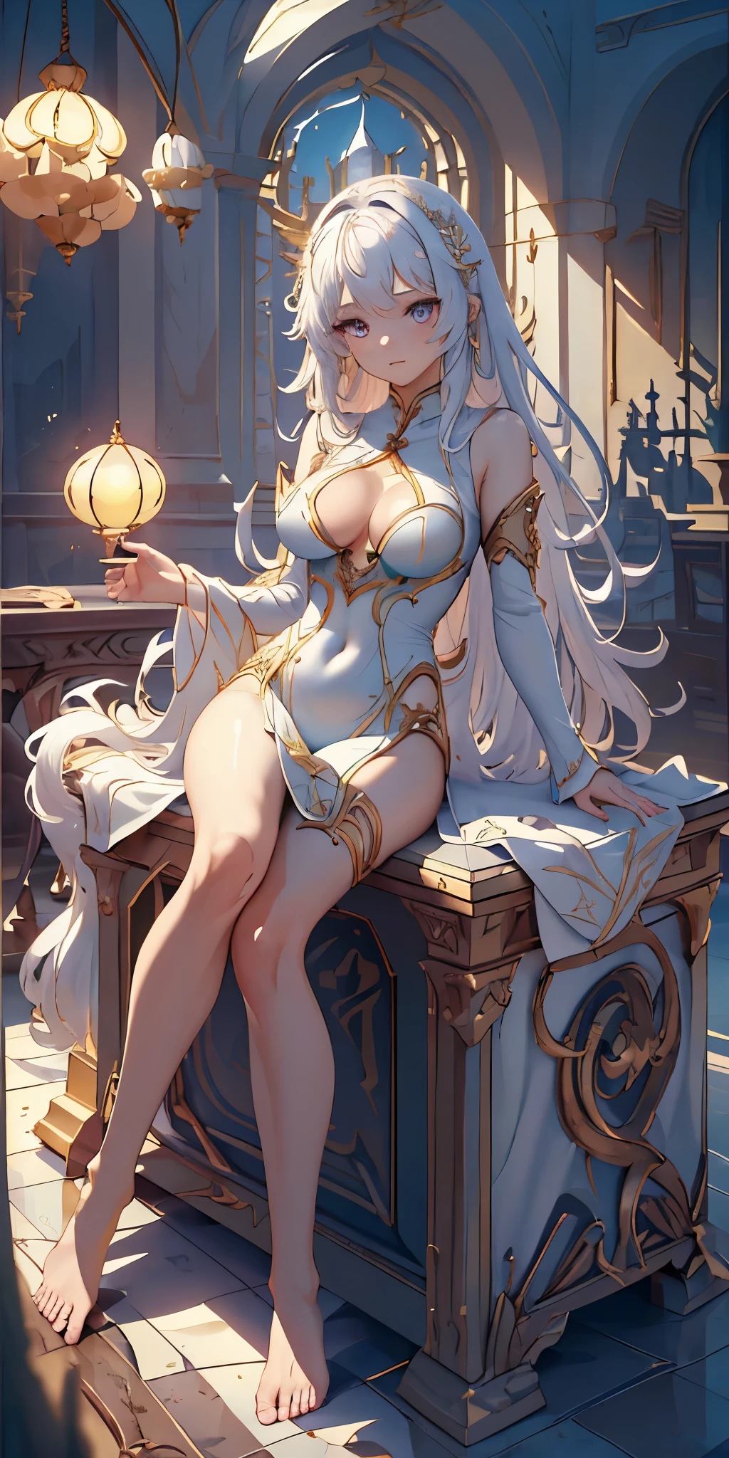 [(Transparent Background:1.5)::5],(((masterpiece))),(((best quality))),(((Very detailed))),illustration, 1 girl,alone,mystery,Bright colors,shining, underwater透明密封半球形玻璃穹顶, (white hair),(purple eyes), whole body,barefoot,Long hair is calm and natural, Require,underwater, domes,close up,dynamic action,Lens perspective,(((Box composition))),sit cross-legged，Leaning against the bookshelf, Volumetric lighting, multi-colored eyes, delicate eyes, Super detailed,faint smile, Very detailed, beautiful, nitty gritty, Super detailed, best quality, complex, 4K, 8k, Popular topics on Artstation, good , beautiful lighting, Award-winning,
