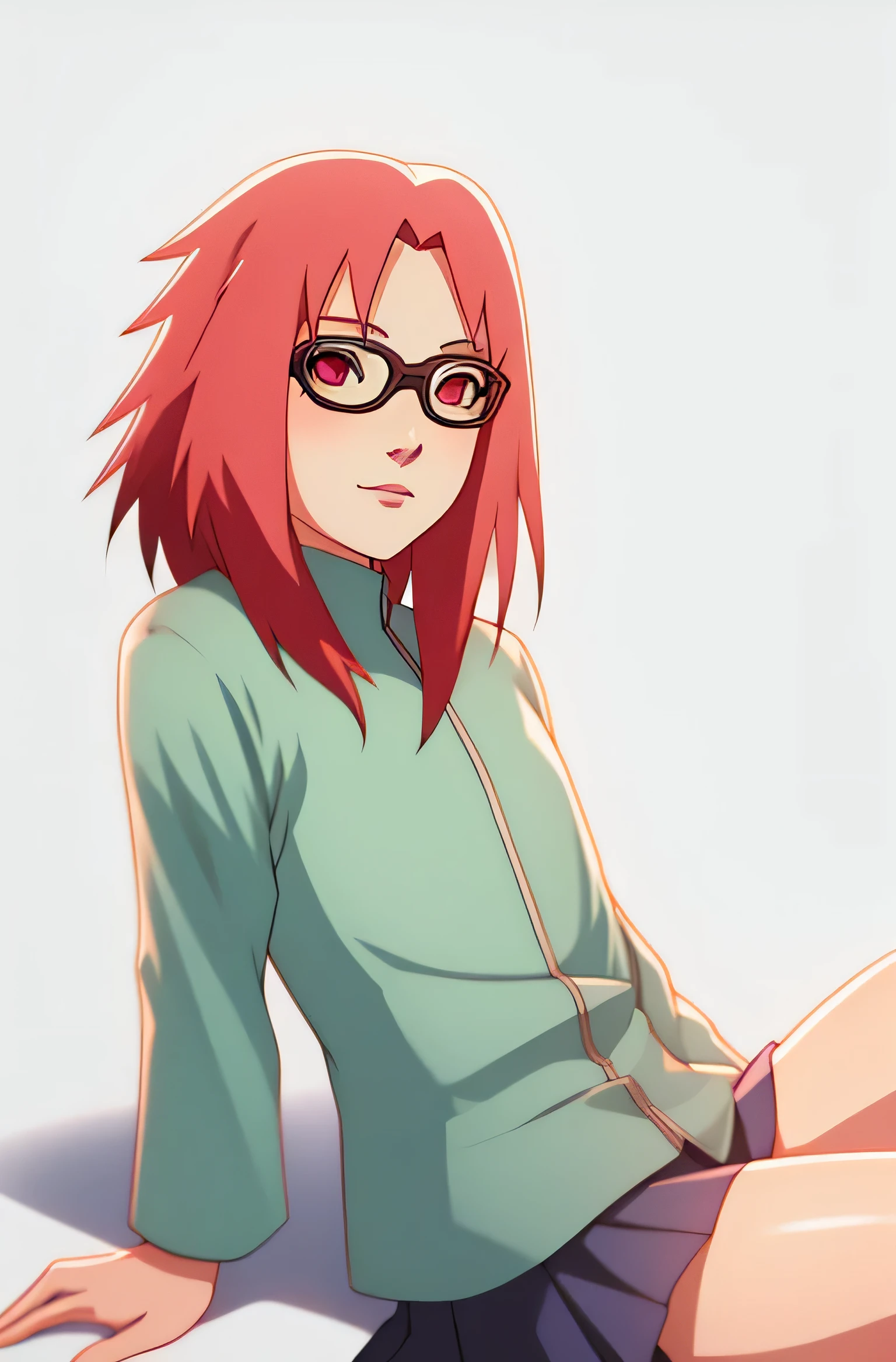 1girl, ((Anime screencap)), (flache Brust), Niedlich, 21 Jahre alt, Erwachsene, 8 TAUSEND, Meisterwerk, absurder, Anime, Rote Haare, rote Augen, glasses