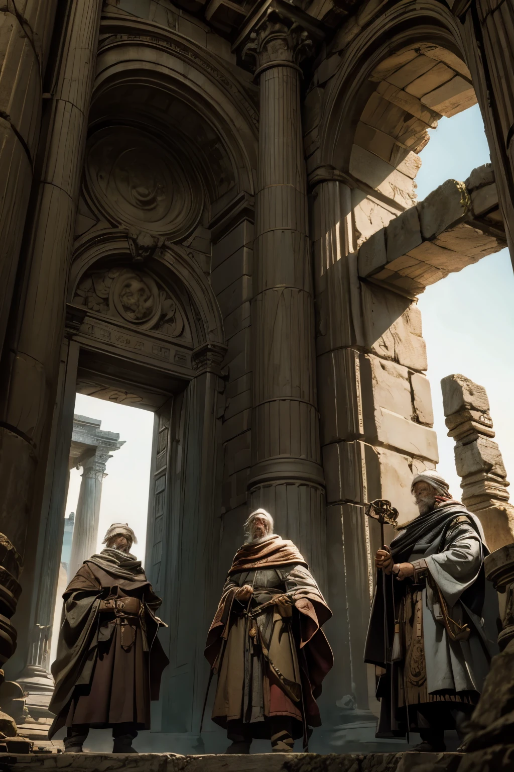 Group of ancients men faces covered