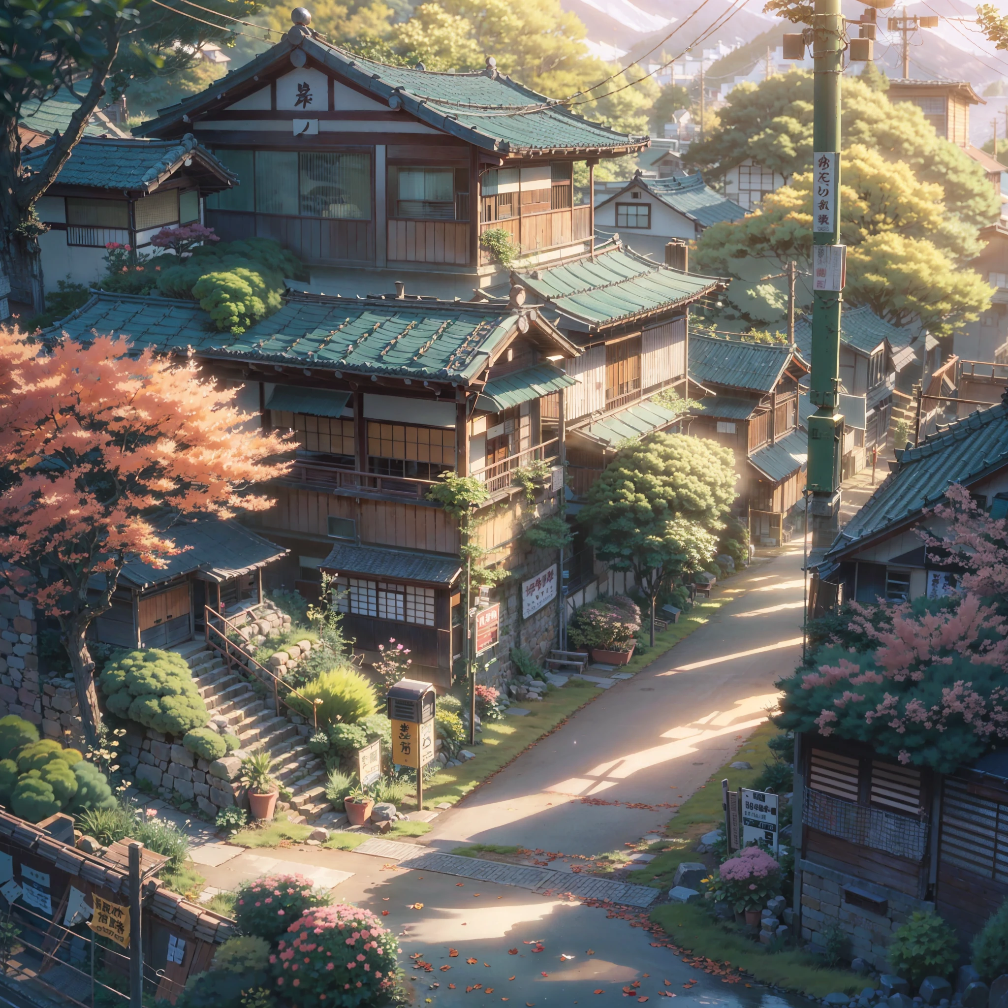 anime scenery of a street with a path and a house, japanese village, japanese town, japanese street, anime background art, anime countryside landscape, andreas rocha style, ross tran. scenic background, beautiful anime scenery, anime scenery concept art, anime scenery, japanese rural town, studio glibly makoto shinkai, by makoto shinkai, by Makoto Shinkai