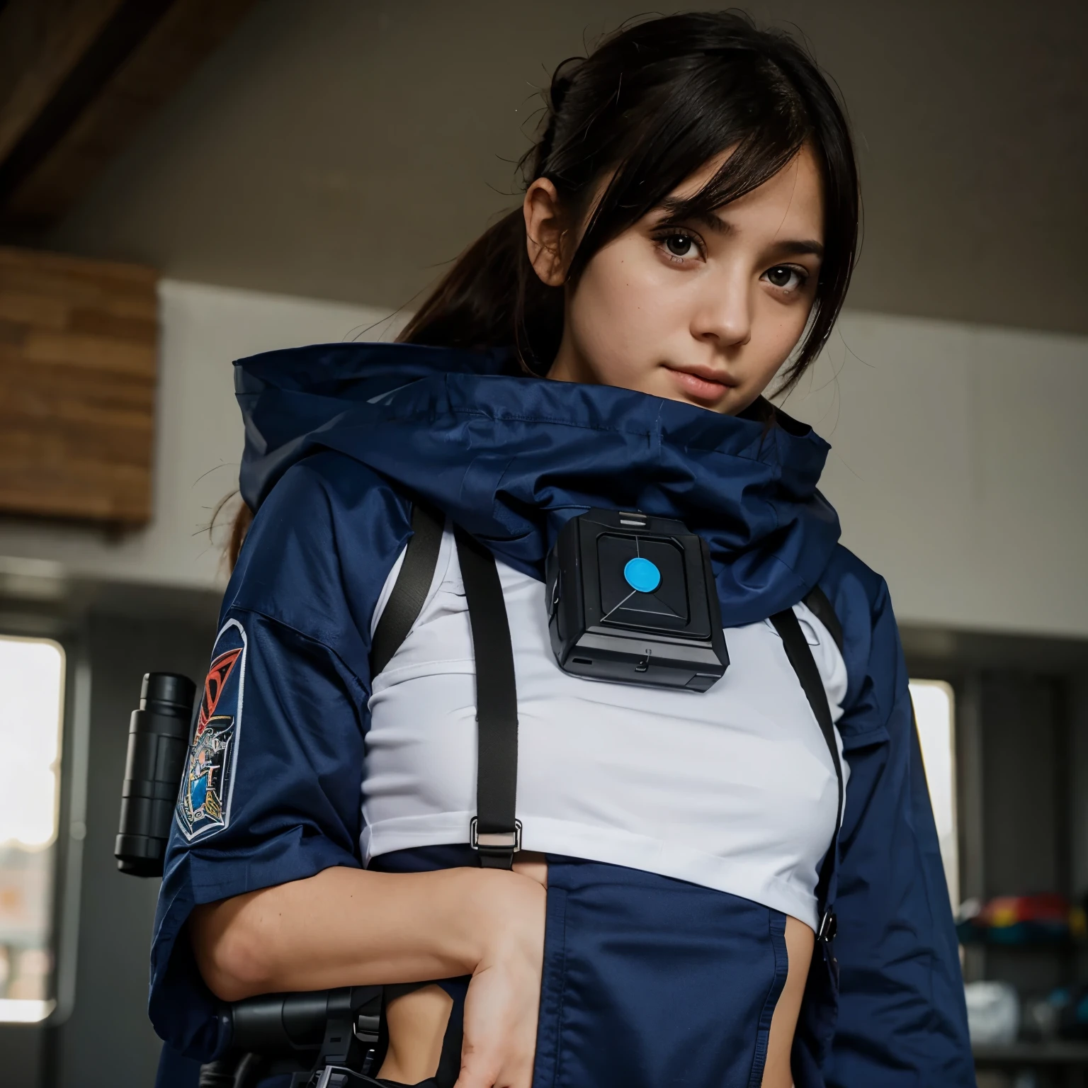 A girl wearing launcher raid